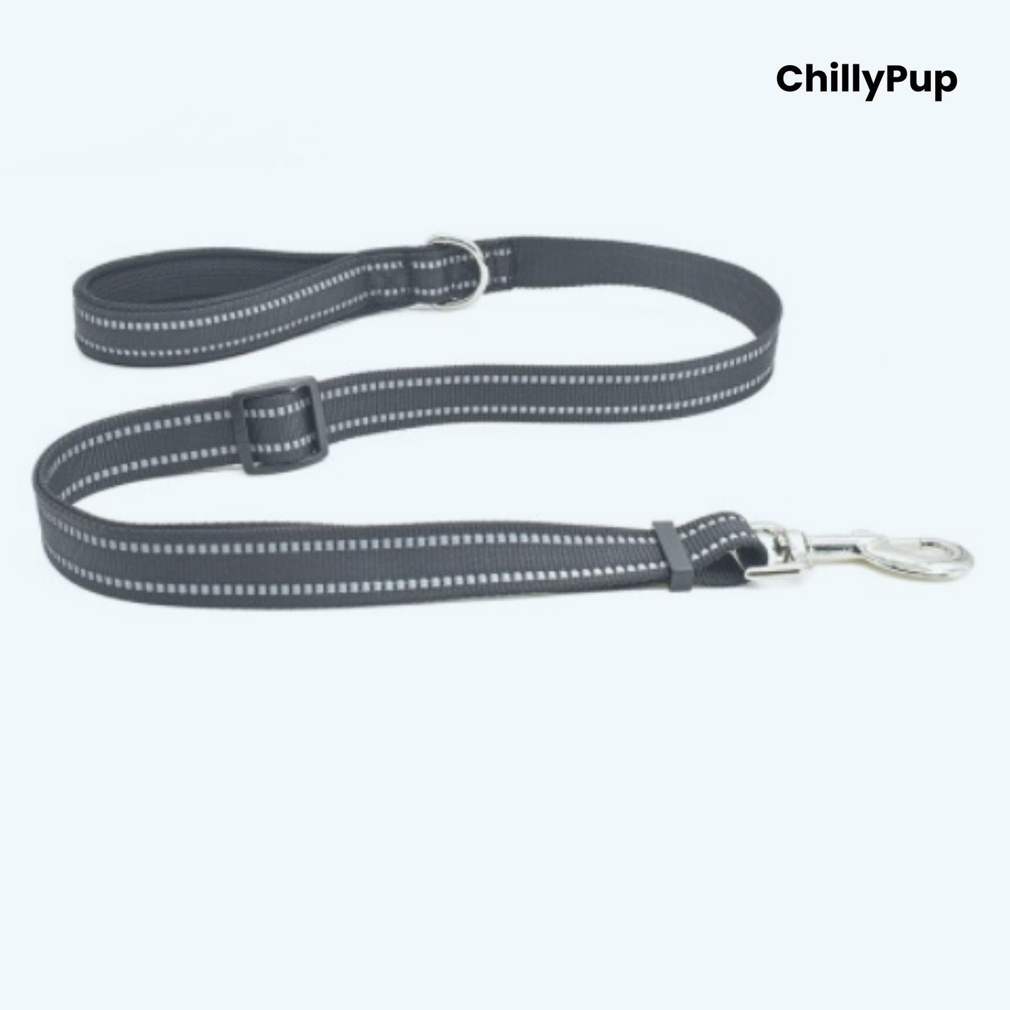 Dog Lead with Back and grey pattern on a white background, branded 'ChillyPup'.