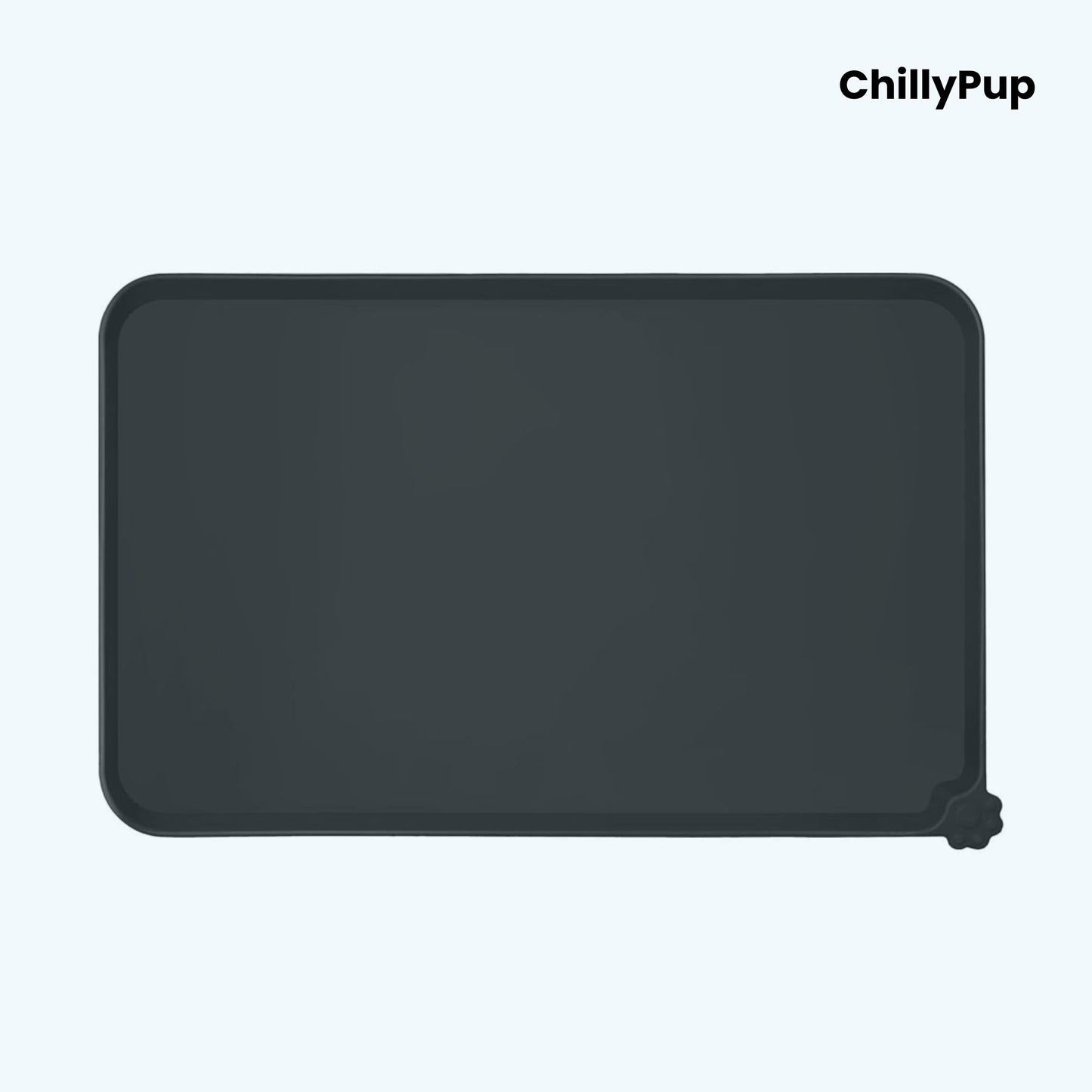 Black silicone mat with 'ChillyPup' branding on a white background