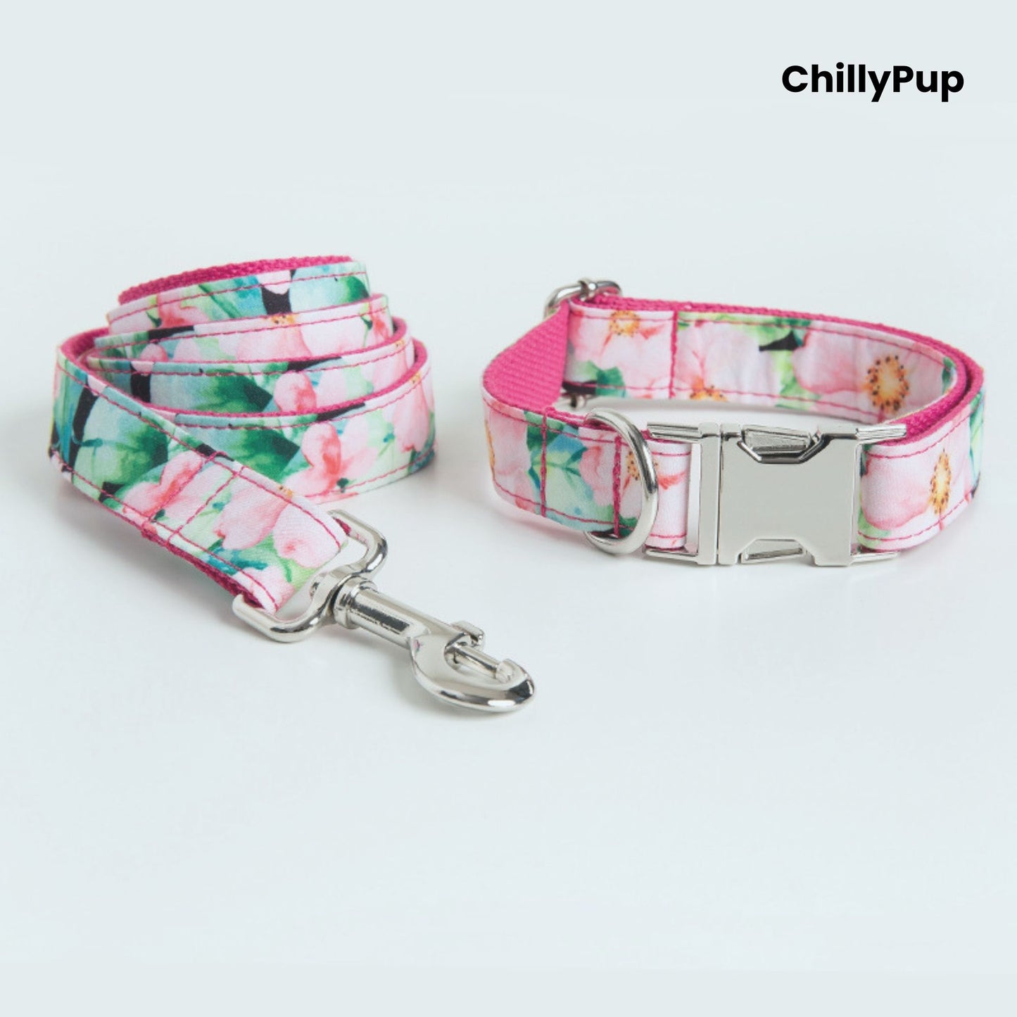Blossom Pink Floral Dog Collar & Lead Set