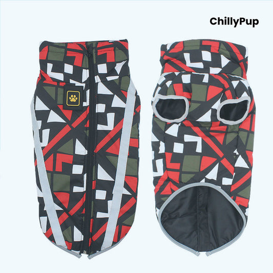 Camouflage Performance Dog Coat with Reflective Trim with ChillyPup branding