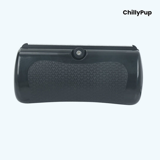 Deshedding comb and its packaging with 'ChillyPup' branding on a white background