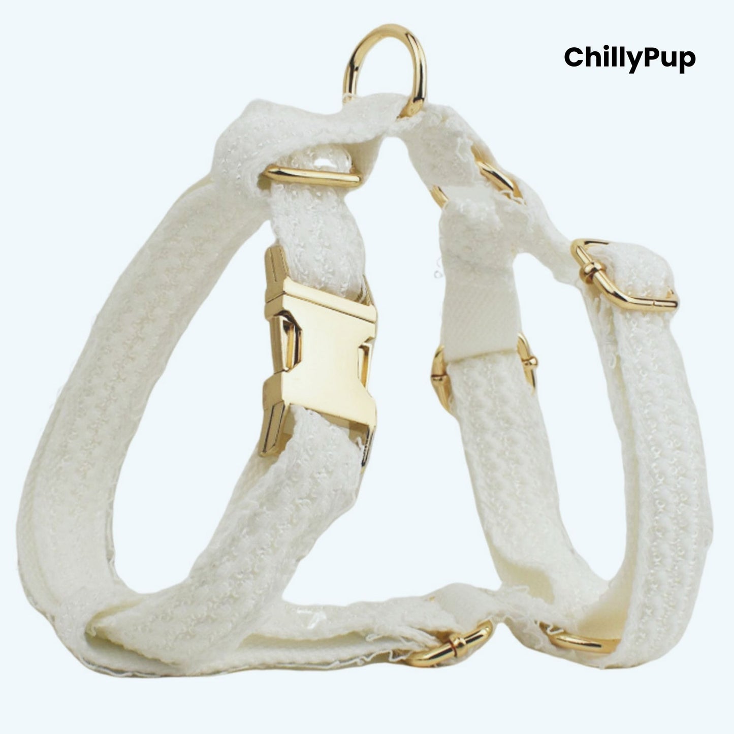 Elegant Wedding Dog Collar, Harness & Lead Set on a white background with Chillypup branding