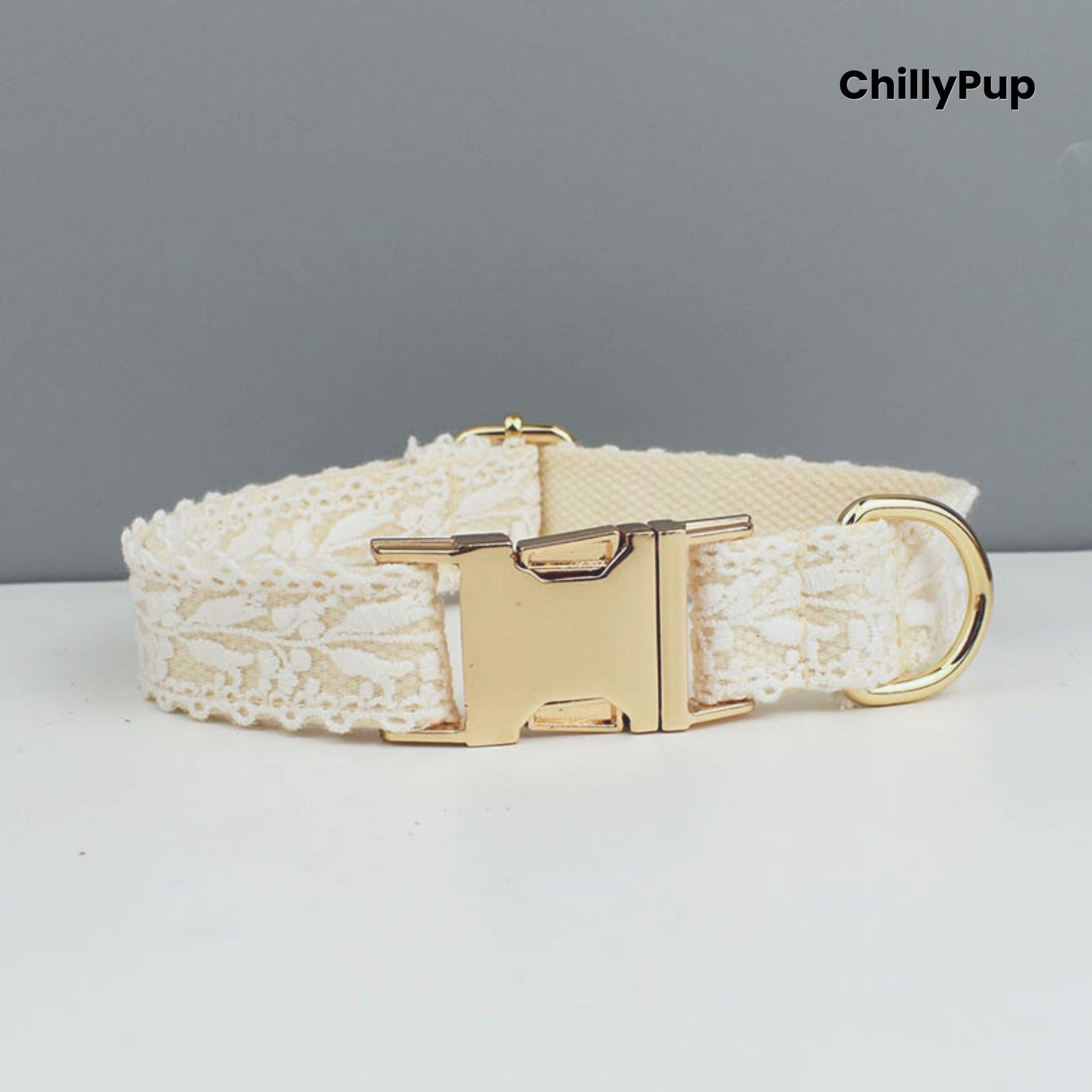 Elegant Wedding Dog Collar, Harness & Lead Set with chillypup branding.