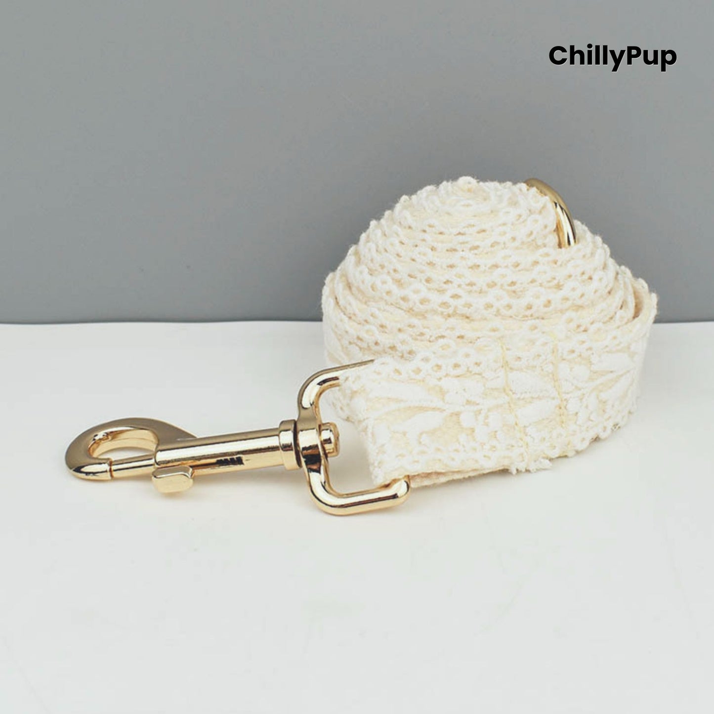 Elegant Wedding Dog Collar, Harness & Lead Set with chillypup branding.