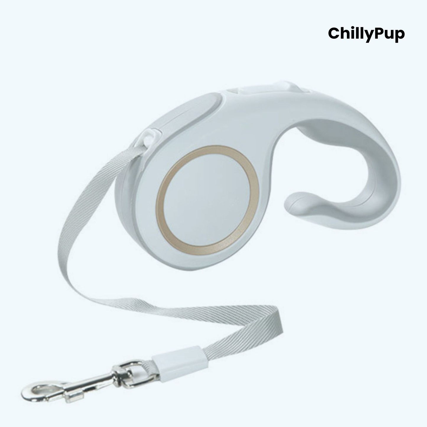 Retractable dog lead with 'ChillyPup' branding on a white background