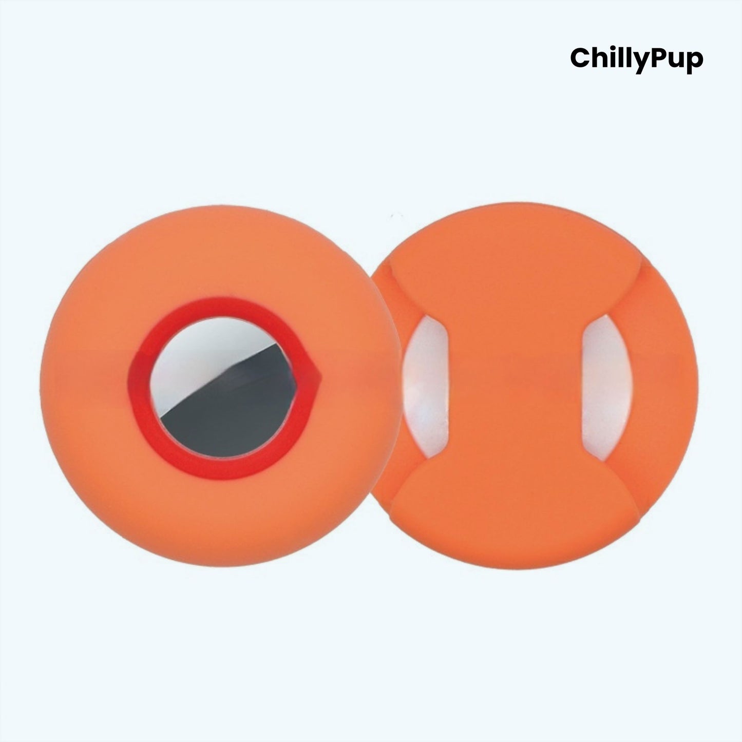Silicone apple airtag dog collar holder on a white background with ChillyPup branding.
