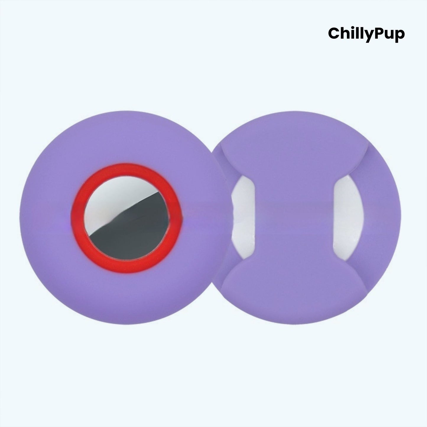Silicone apple airtag dog collar holder on a white background with ChillyPup branding.