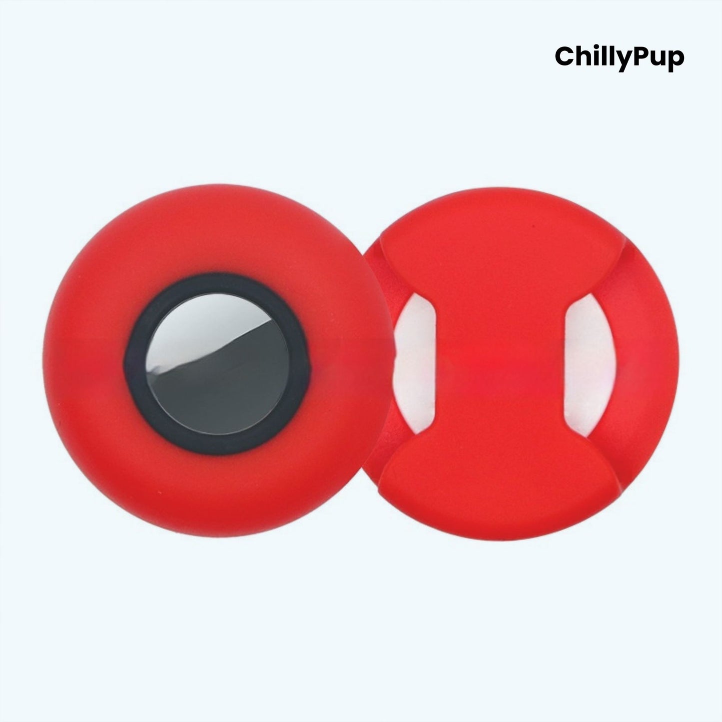 Silicone apple airtag dog collar holder on a white background with ChillyPup branding.