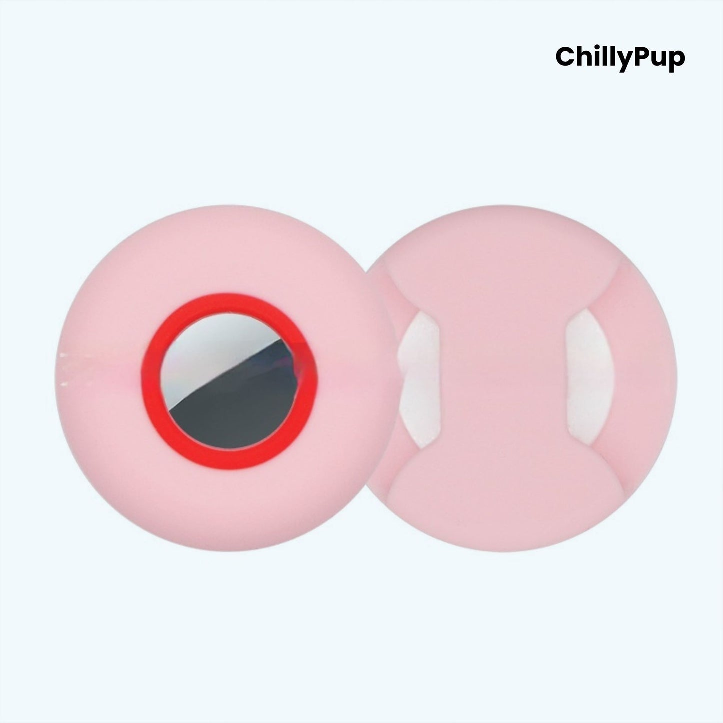 Silicone apple airtag dog collar holder on a white background with ChillyPup branding.