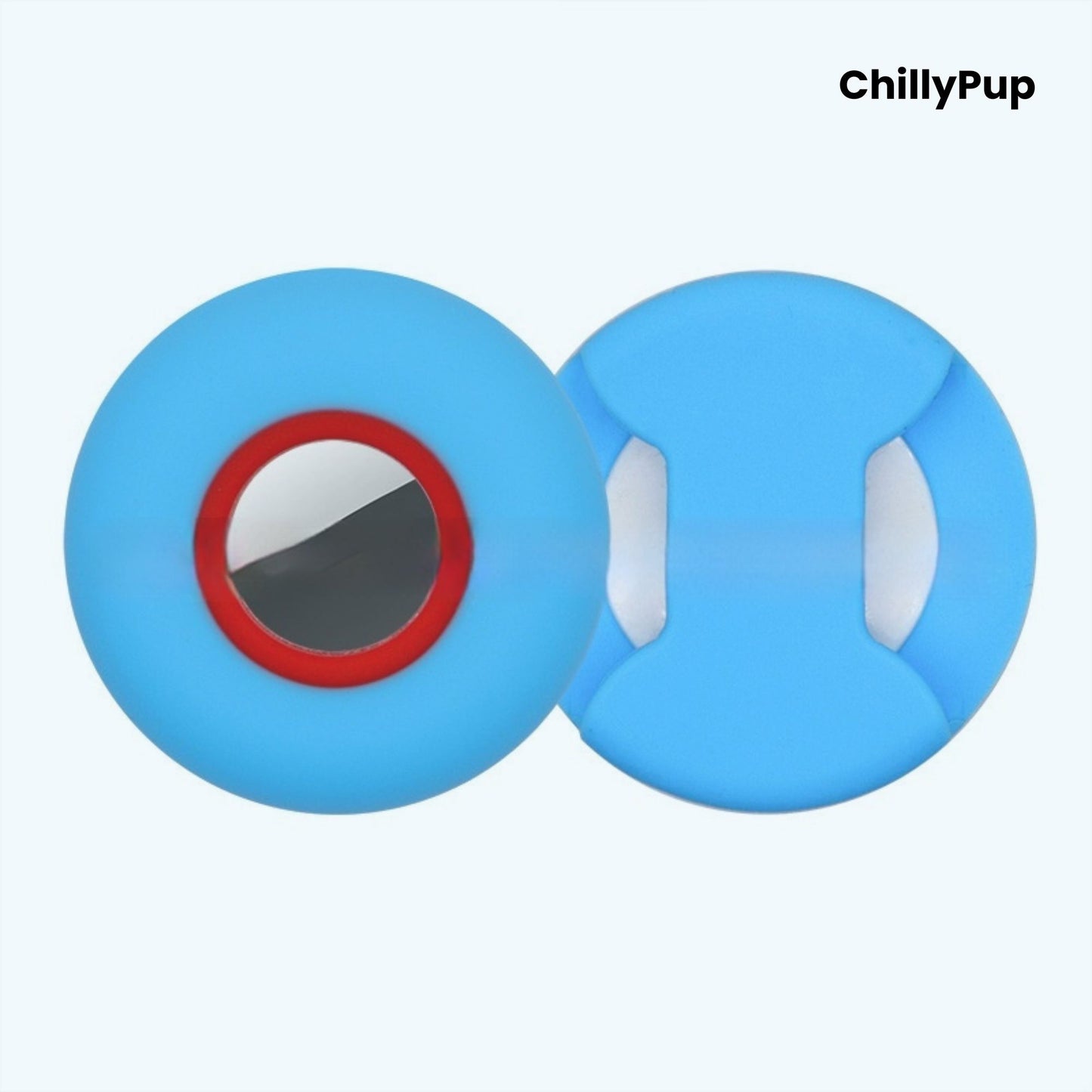 Silicone apple airtag dog collar holder on a white background with ChillyPup branding.