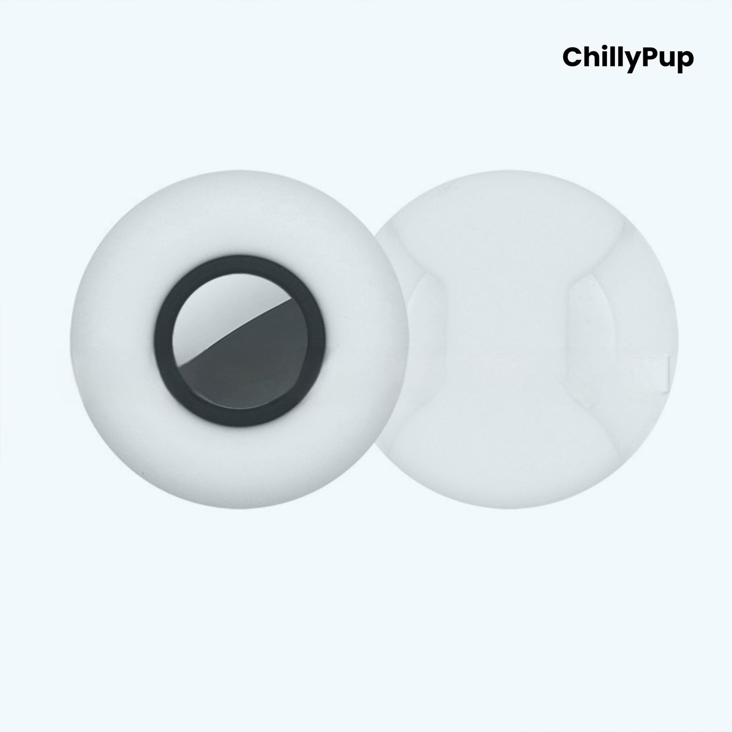 Silicone apple airtag dog collar holder on a white background with ChillyPup branding.