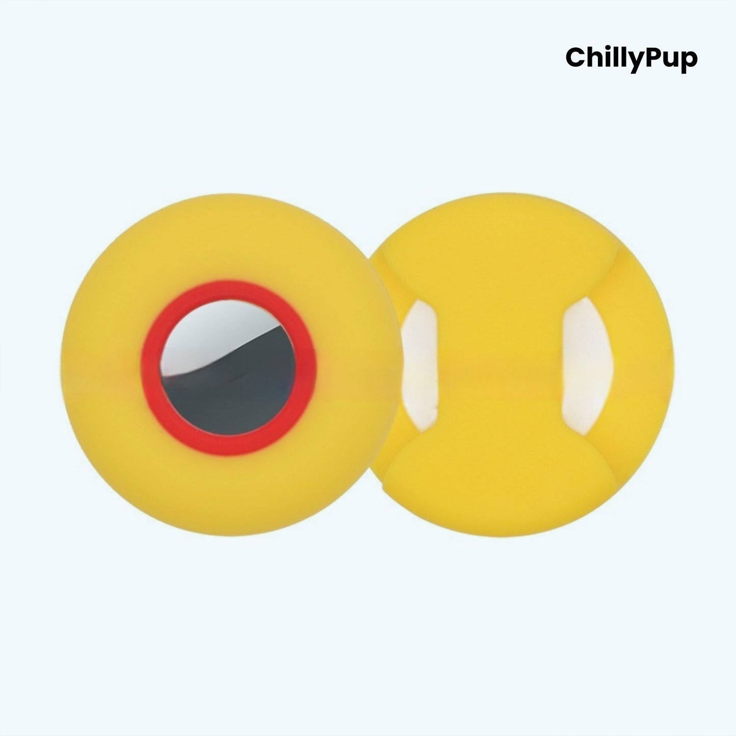Silicone apple airtag dog collar holder on a white background with ChillyPup branding.
