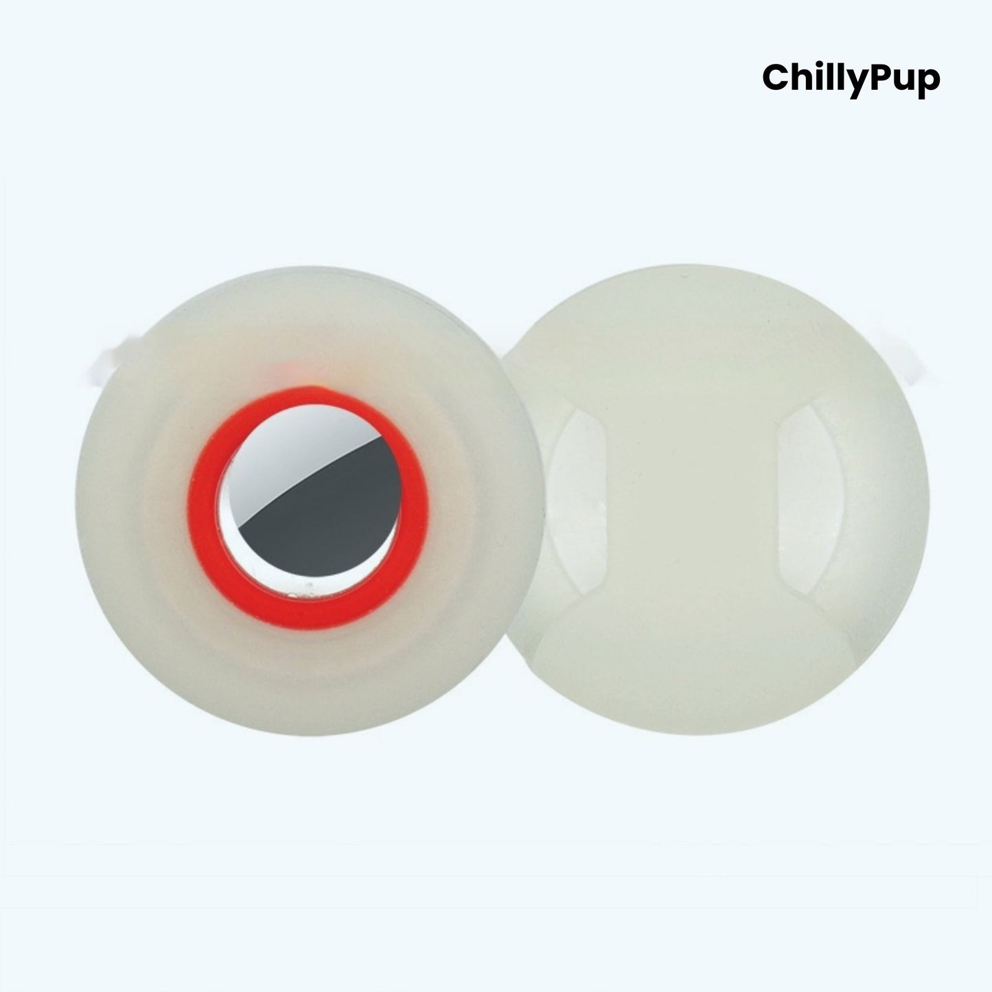 Silicone apple airtag dog collar holder on a white background with ChillyPup branding.