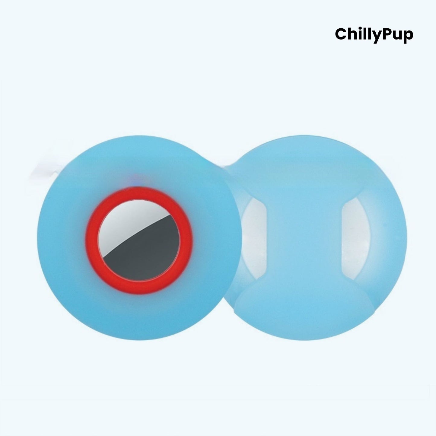 Silicone apple airtag dog collar holder on a white background with ChillyPup branding.