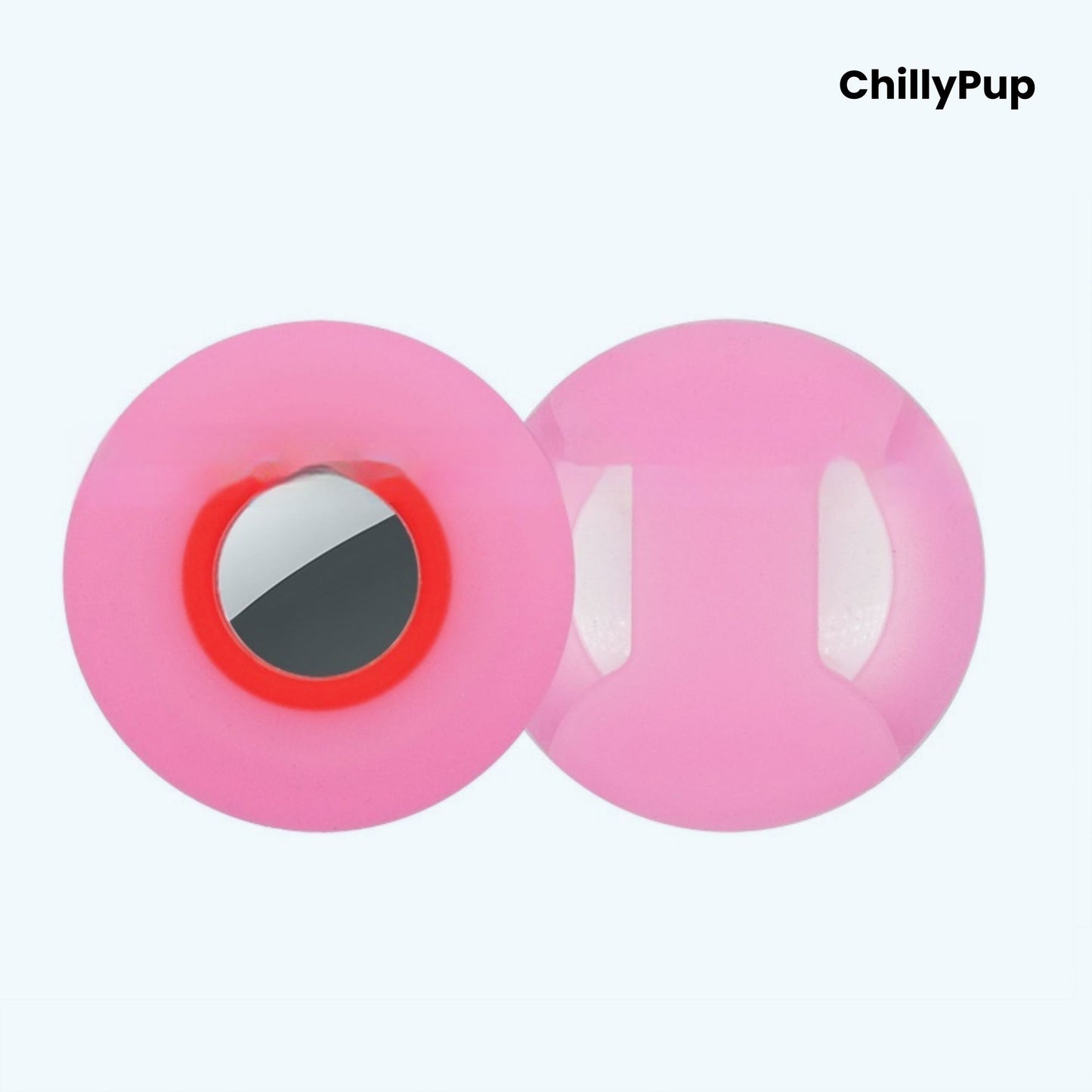 Silicone apple airtag dog collar holder on a white background with ChillyPup branding.