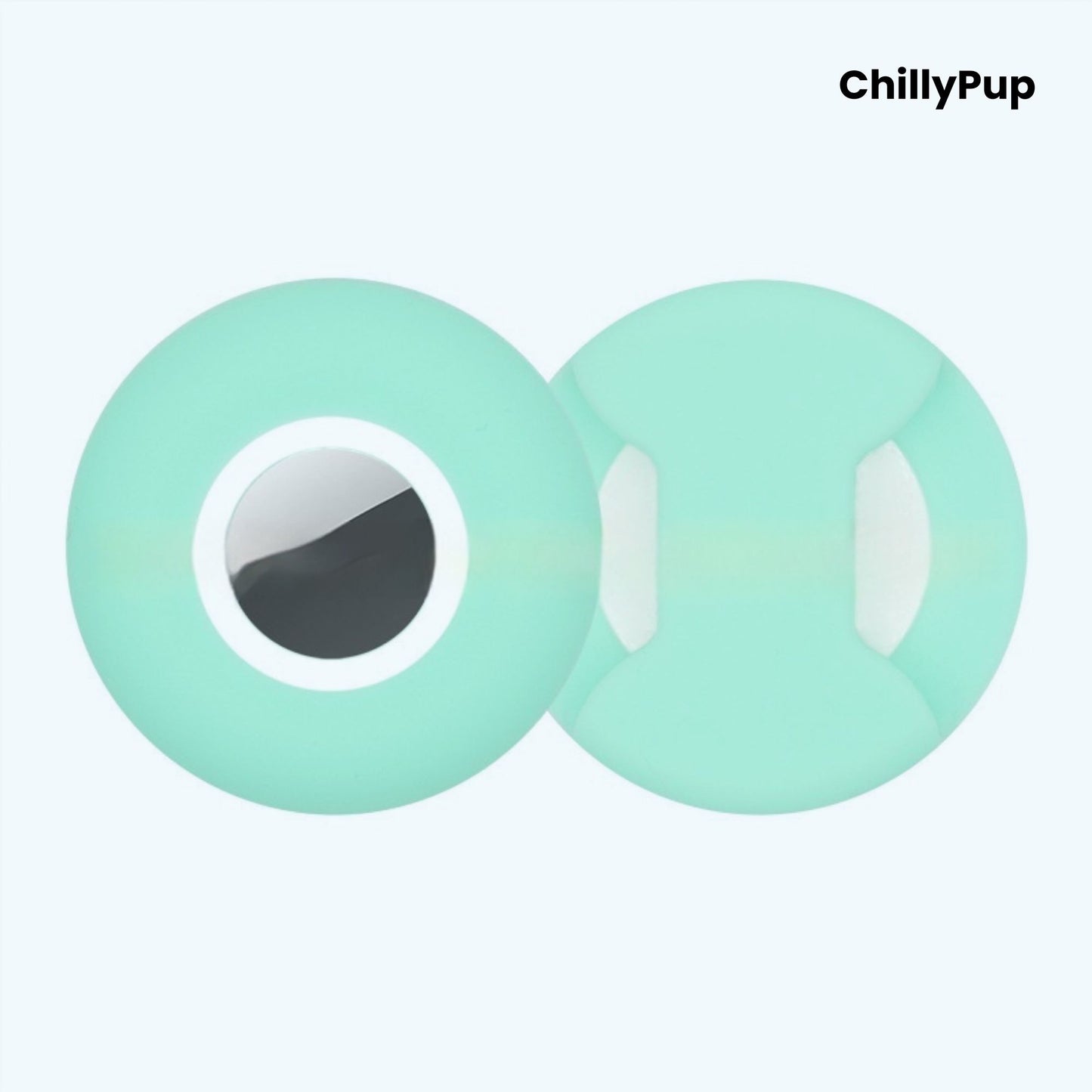 Silicone apple airtag dog collar holder on a white background with ChillyPup branding.