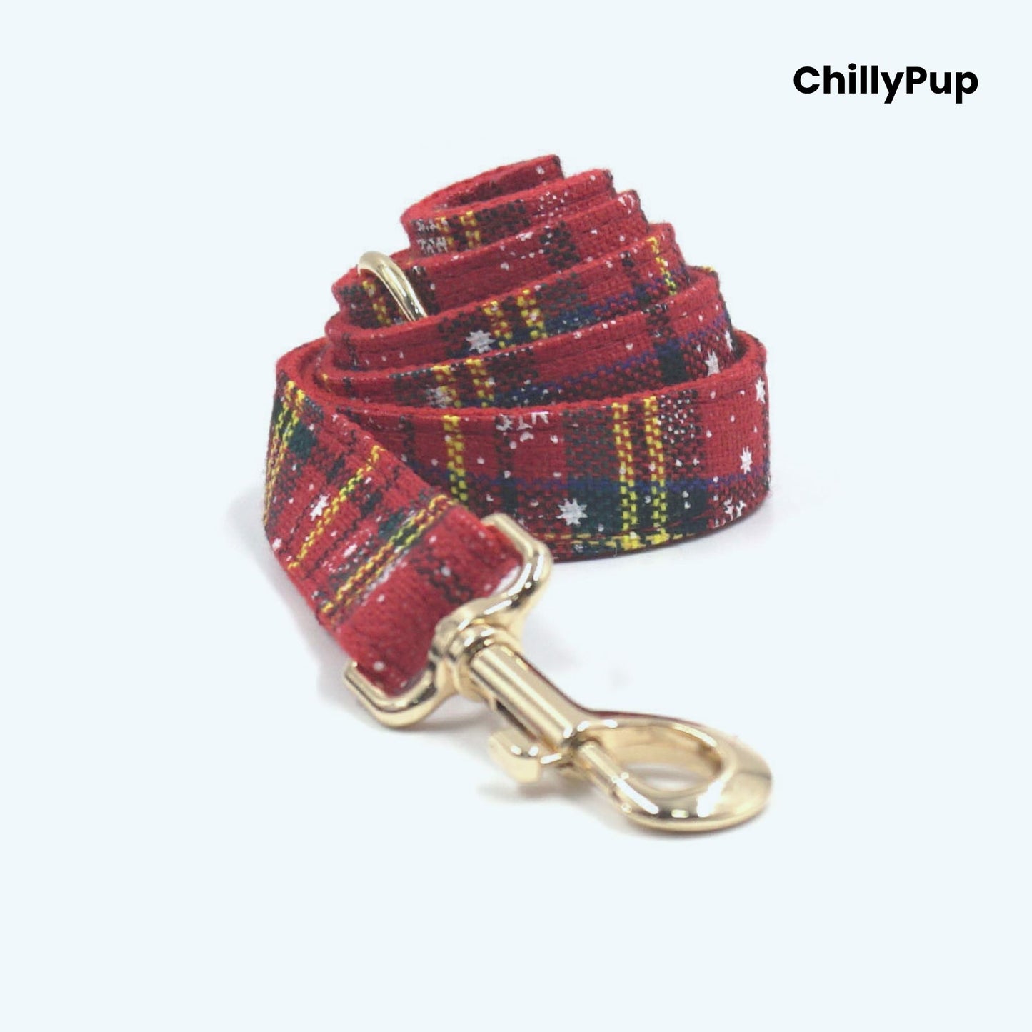 Festive dog harness and Lead set with 'ChillyPup' branding on a white background