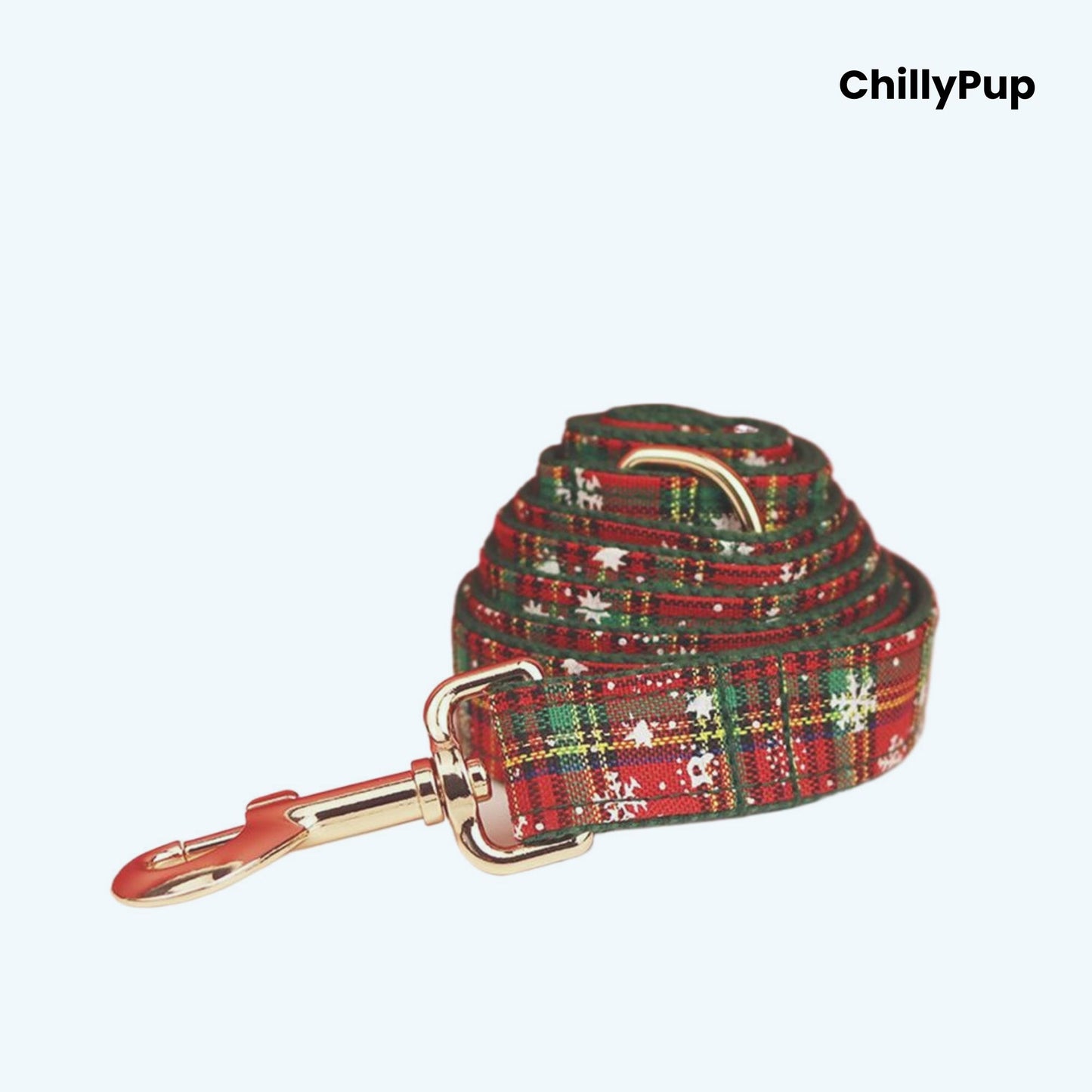 Festive Green harness and lead set with 'ChillyPup' branding on a white background