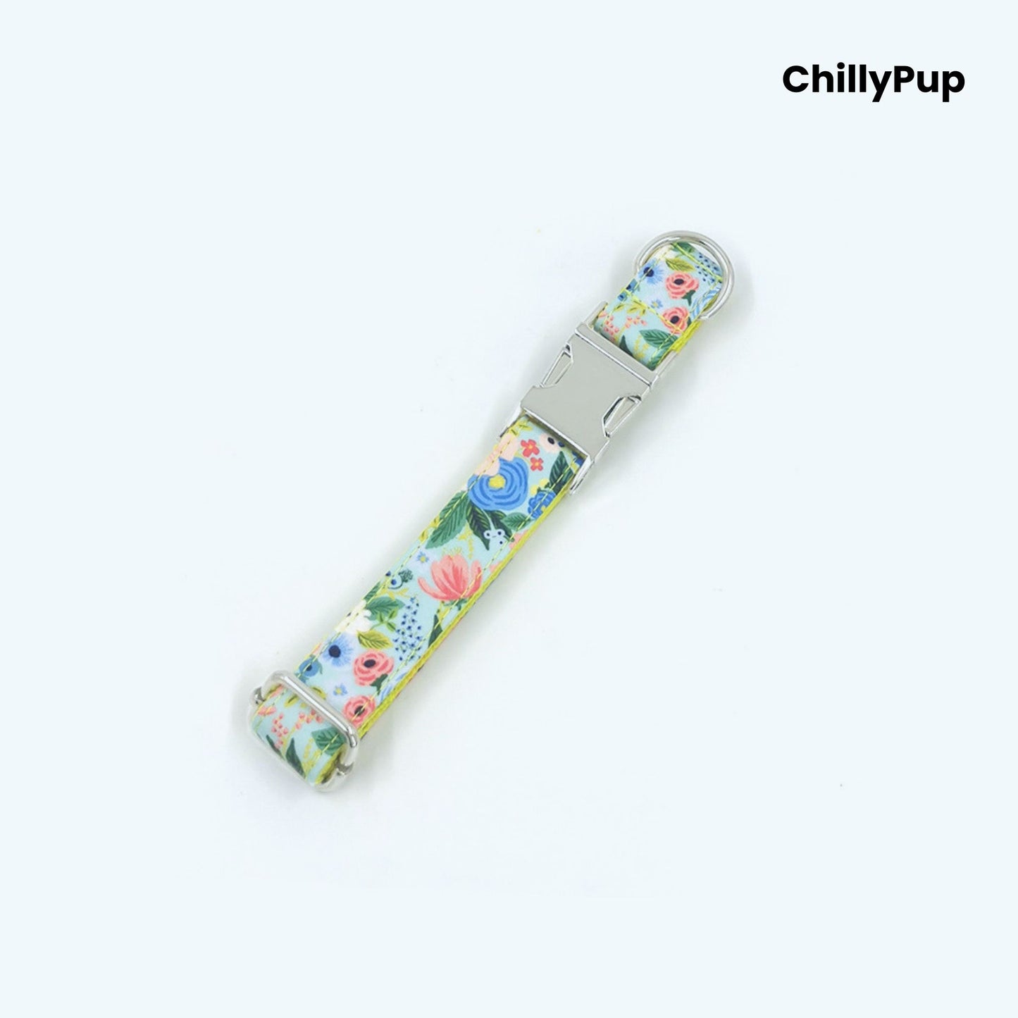 Floral dog collar and lead set with 'ChillyPup' branding on a white background
