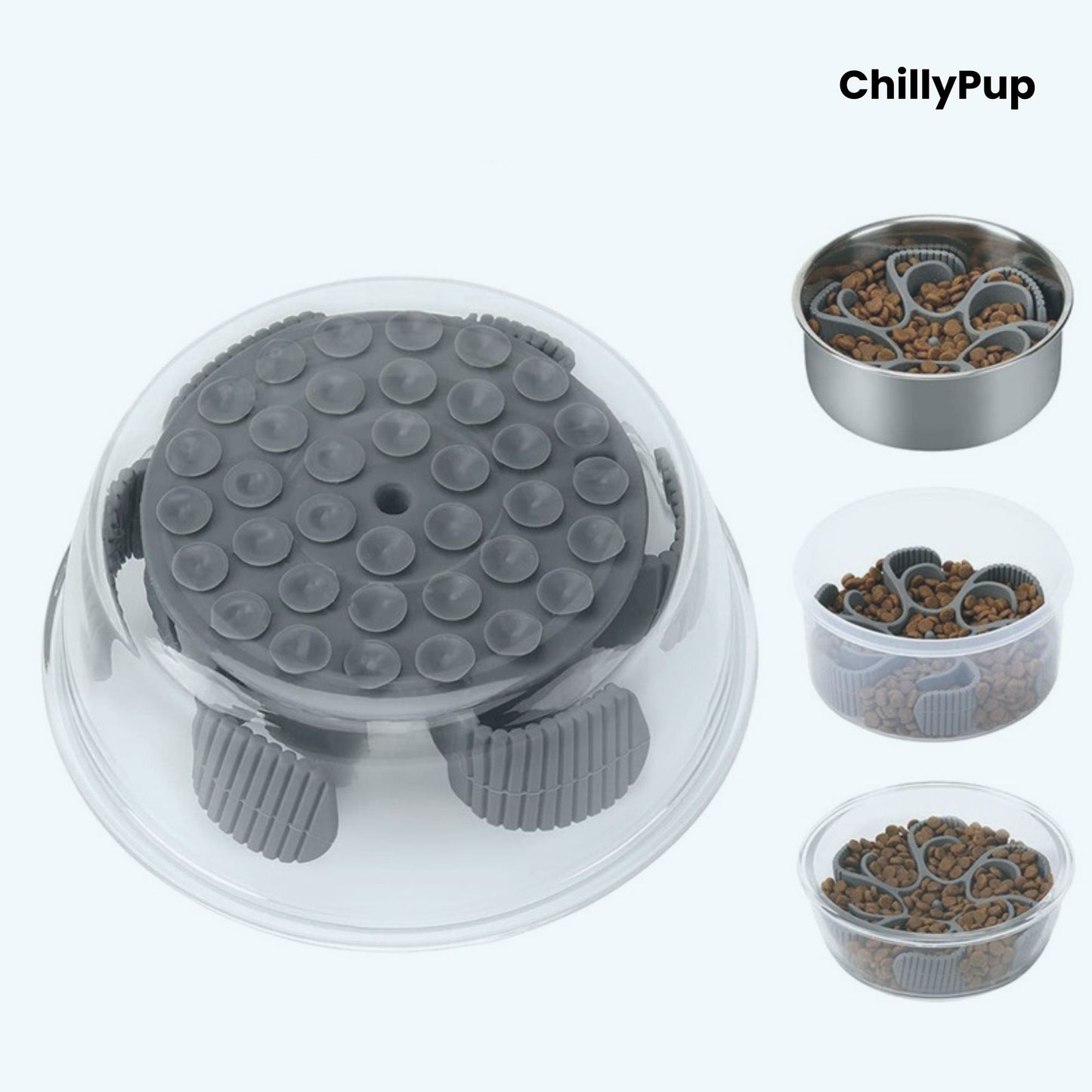 Pet food container with 'ChillyPup' branding on a white background