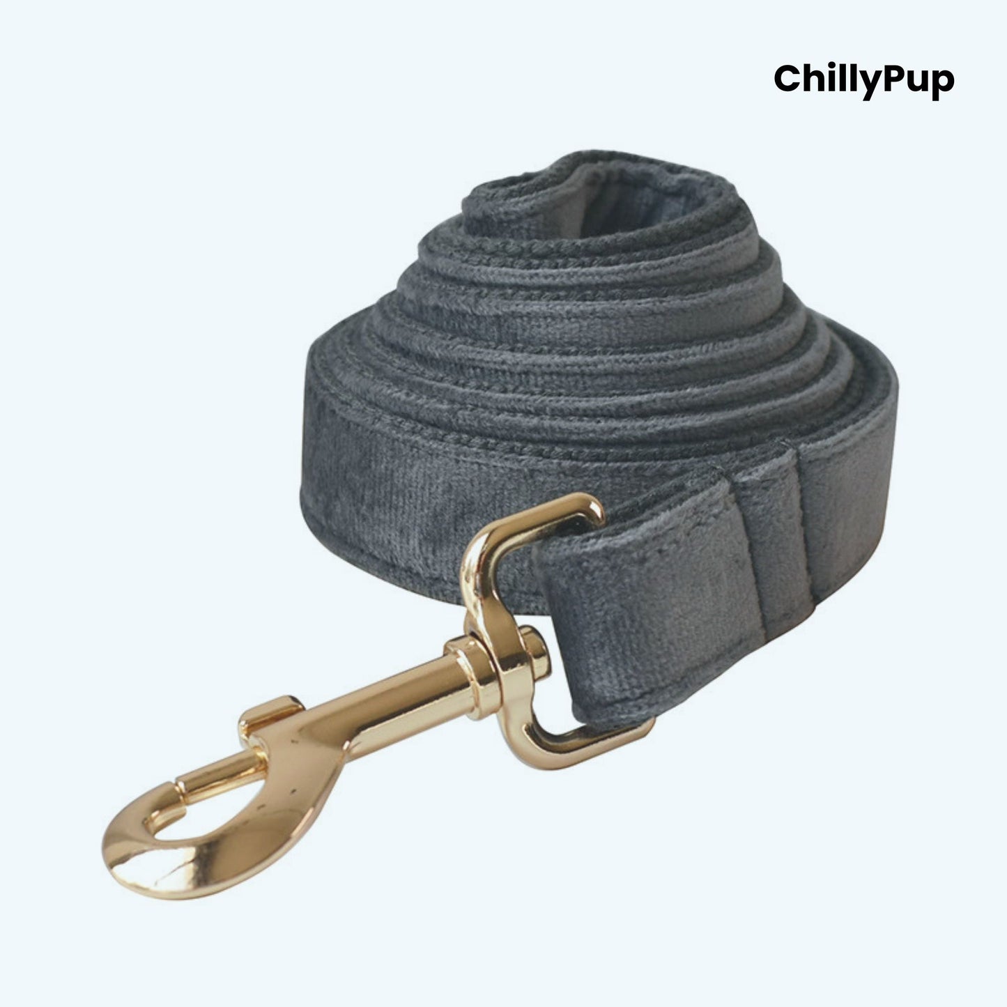 Grey dog lead on a white background, branded 'ChillyPup'.
