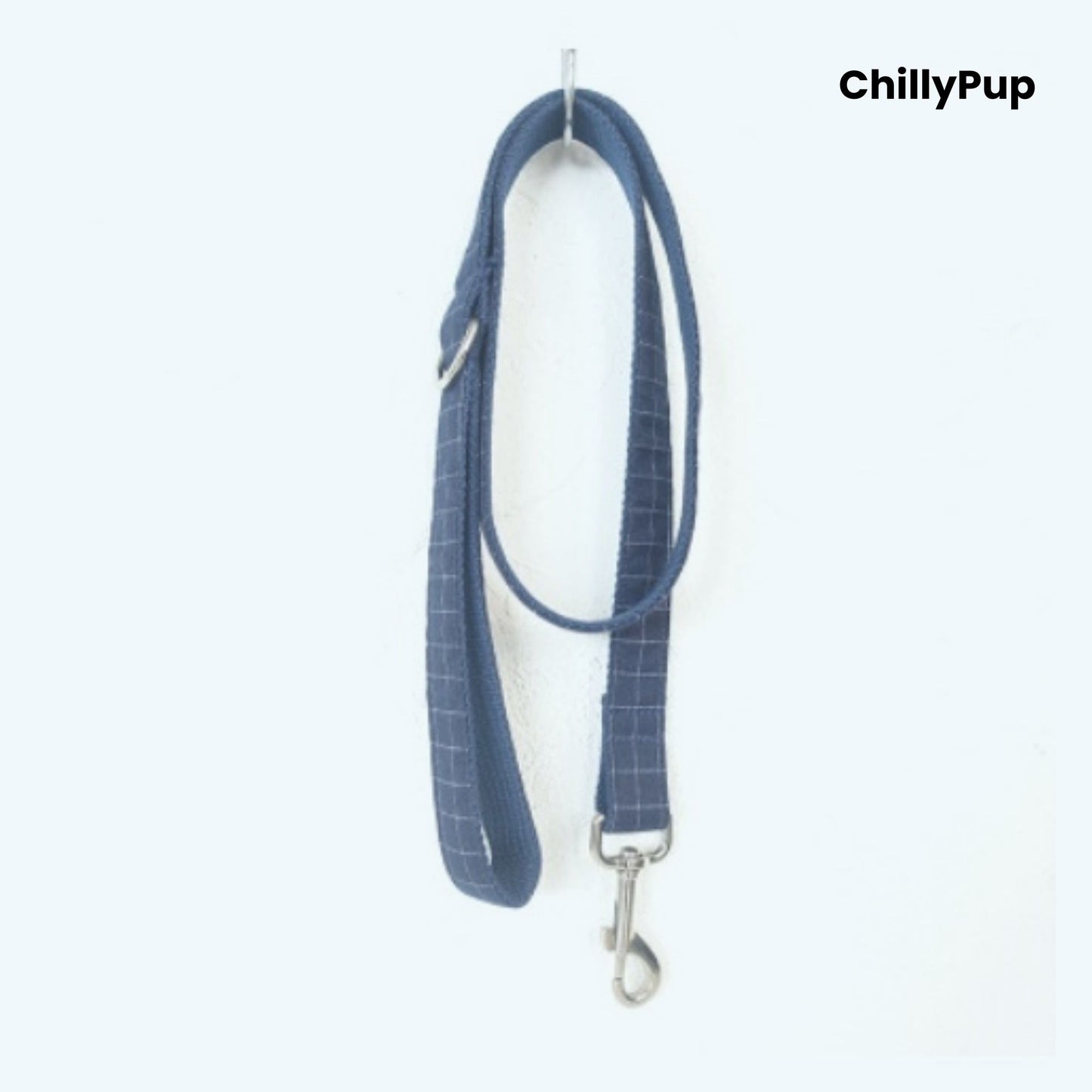 Navy Check Dog lead white Chillypup branding