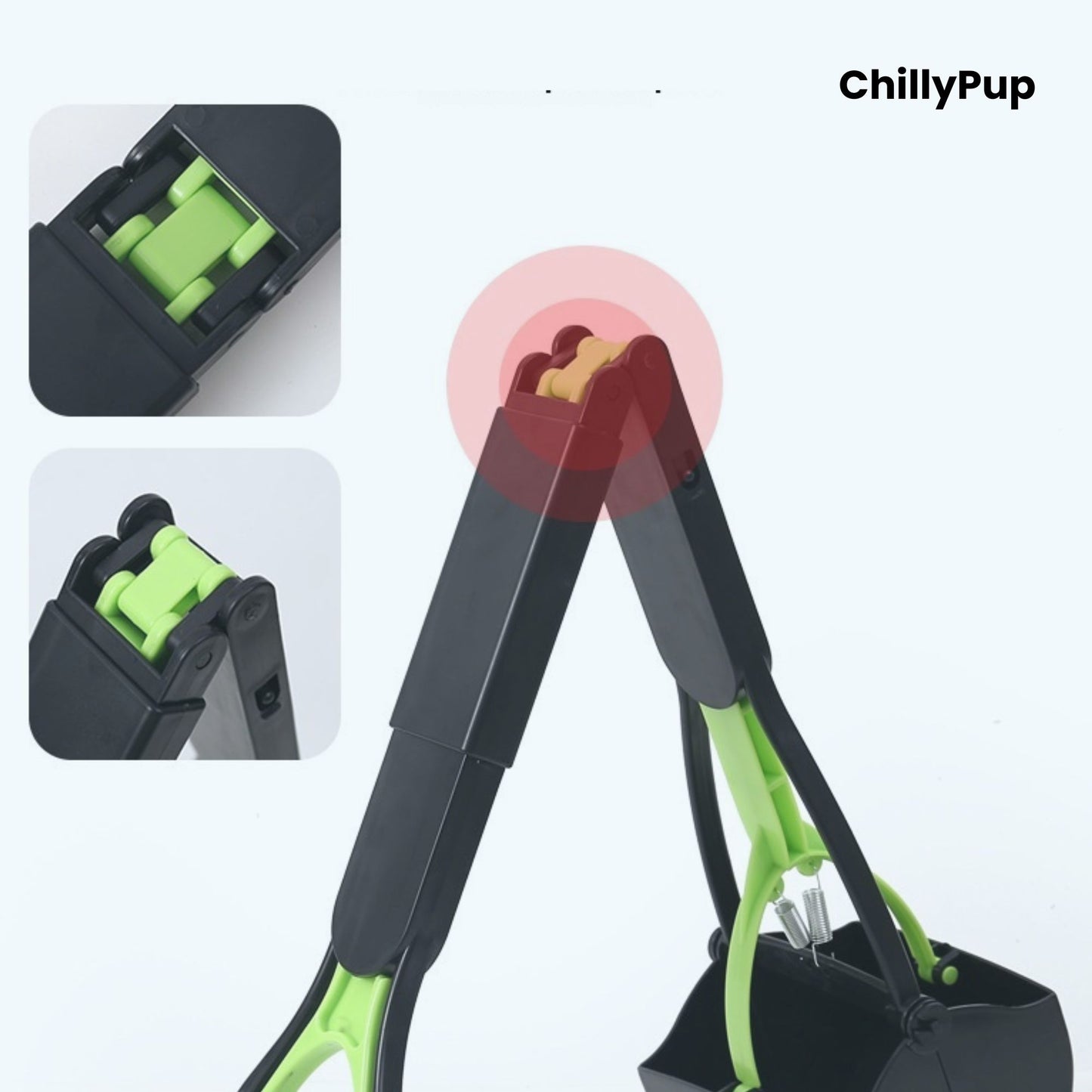 PawGrab Foldable Adjustable Dog Pooper Scooper branded on ChillyPup background