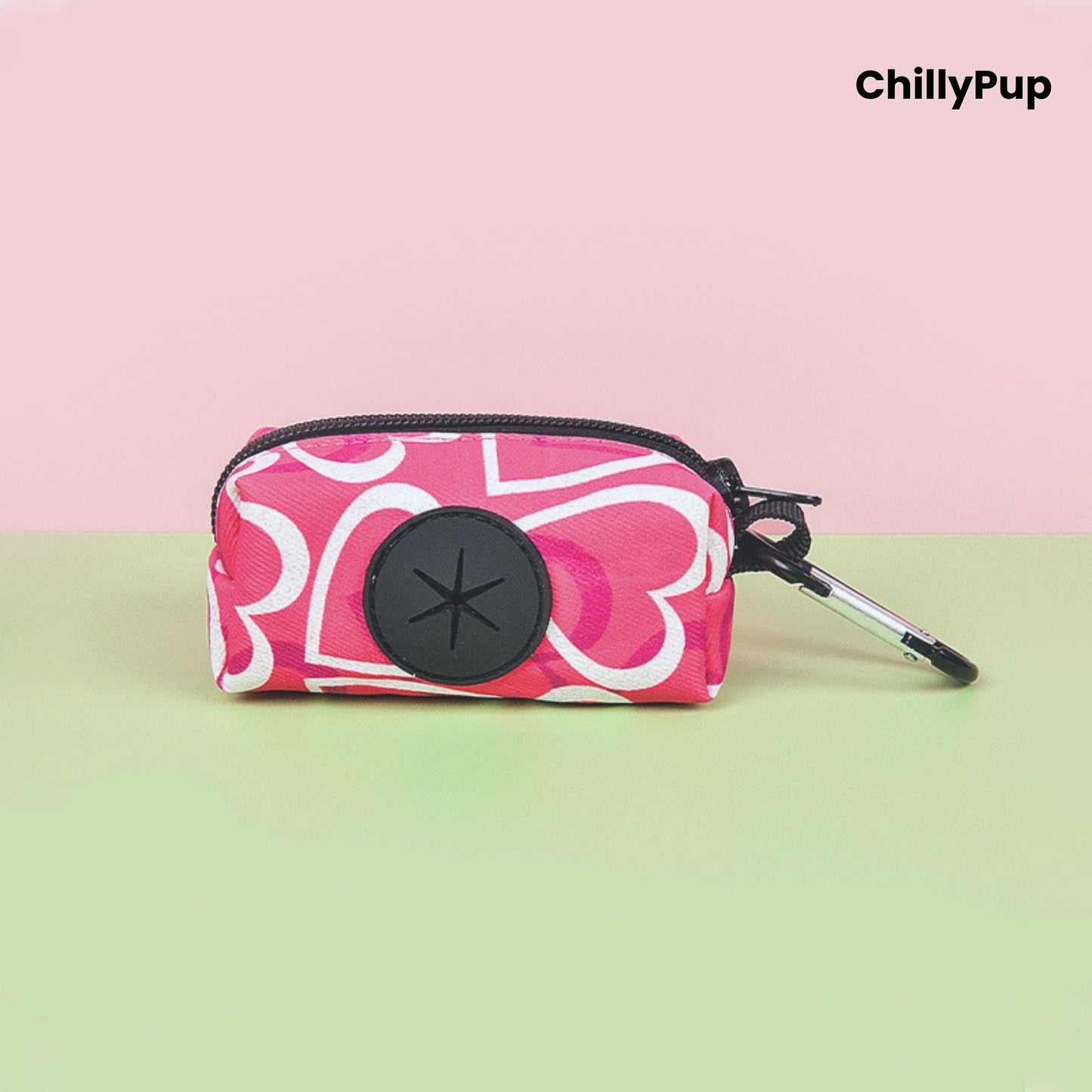 Poo bag holder on a colourful background with Chillypup branding