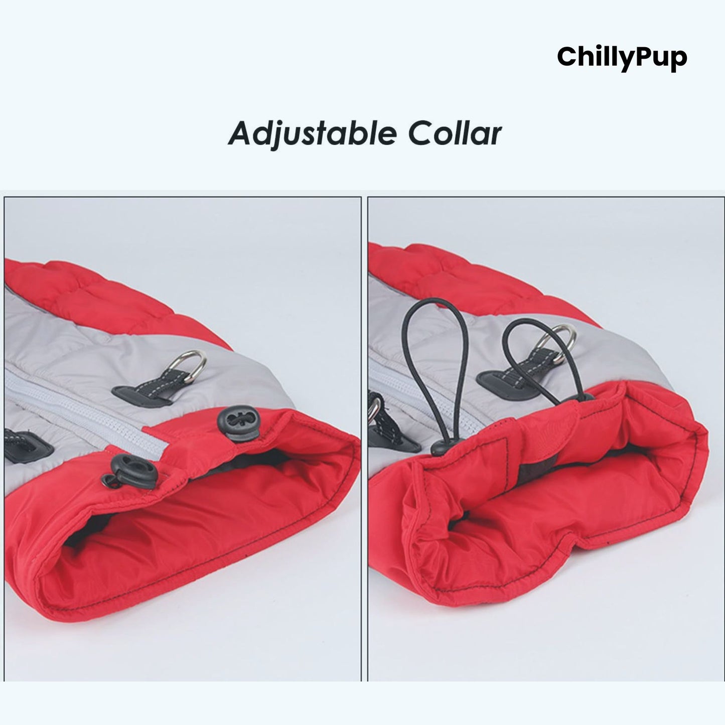 Premium Puffer Dog Coat with Chillypup branding on a white background