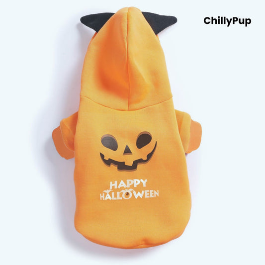 Dog jumper with Halloween writing on chillypup branding