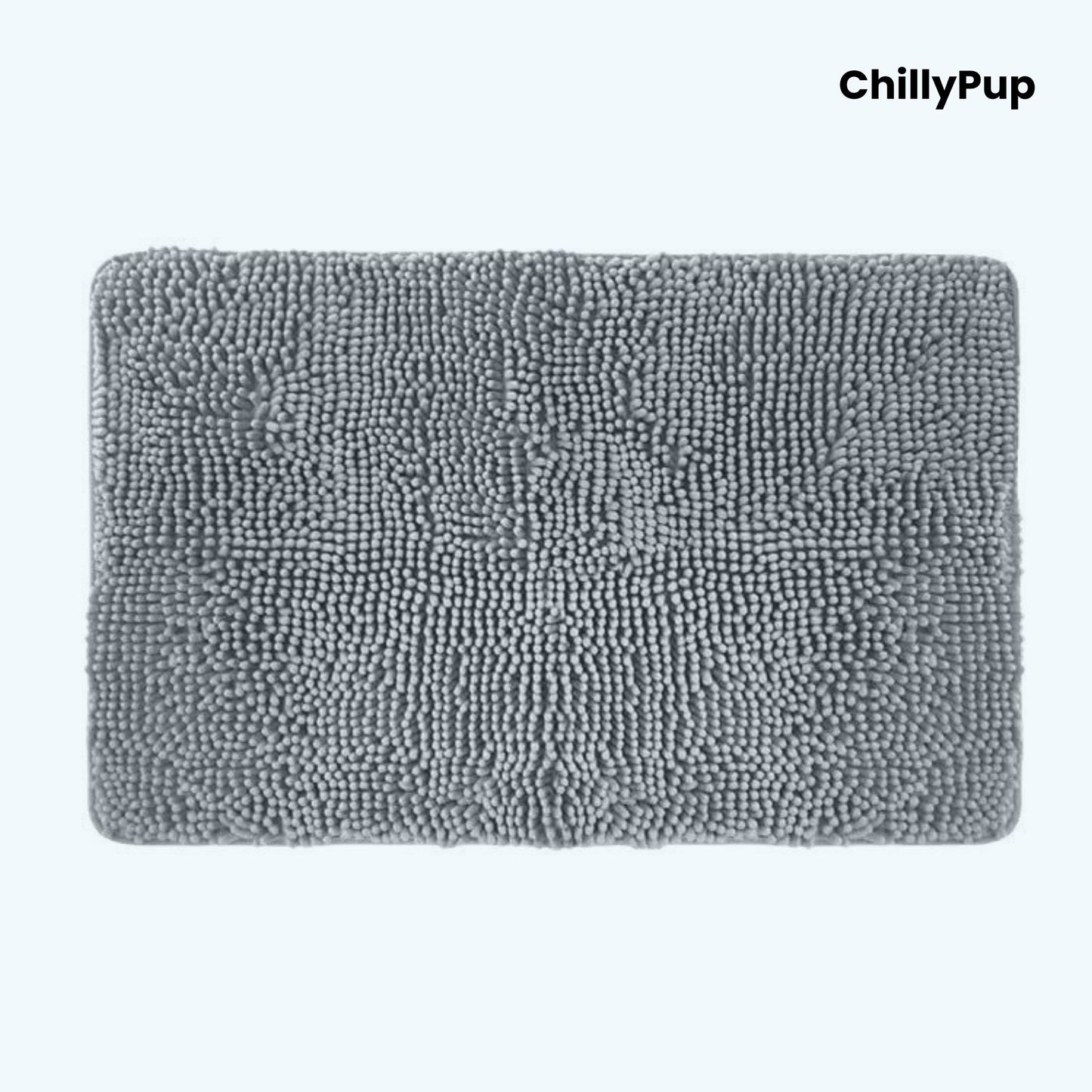 Grey textured mat with 'ChillyPup' branding on a white background