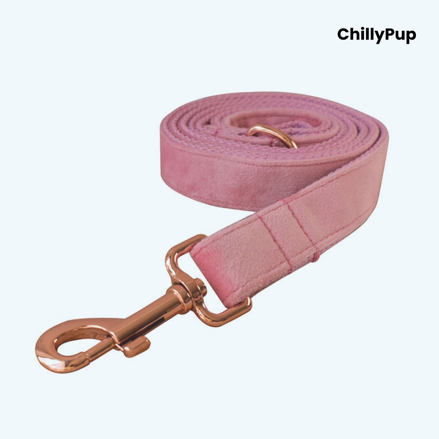 Rosé Velvet Collar & Lead Set on a chilly pup branded background