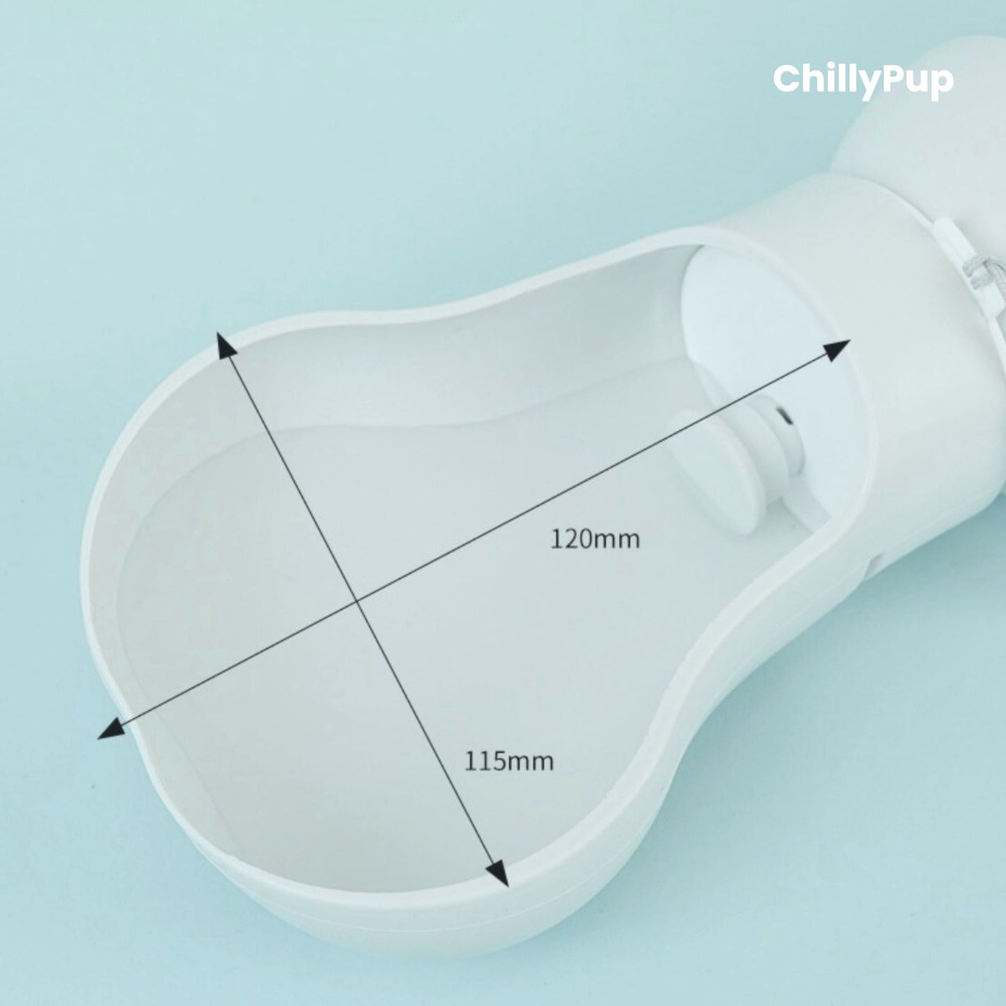 Measurement chart of the wide drinking area on the foldable water bowl