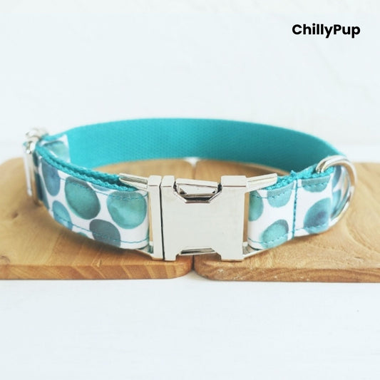Teal Polka Dot Dog Collar - Adjustable Stylish Pet Collar