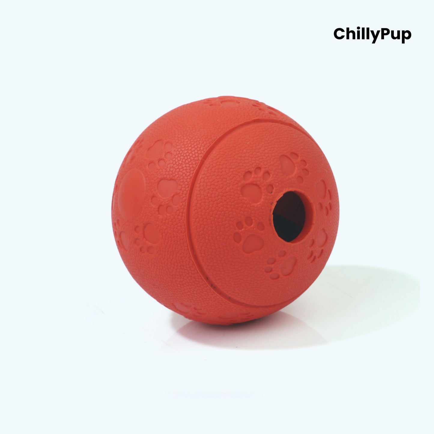 Treat Dispensing Enrichment Ball on a white background with Chillypup branding