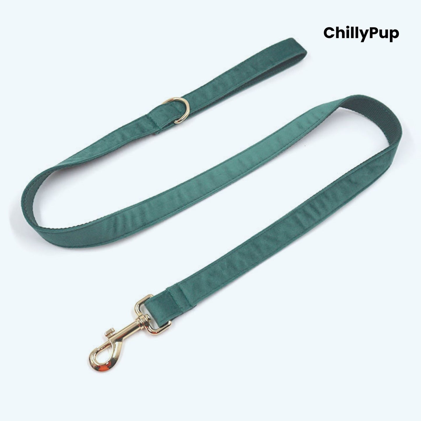 Velvet Dog Collar, Harness & Lead Set on a white background with Chillypup branding