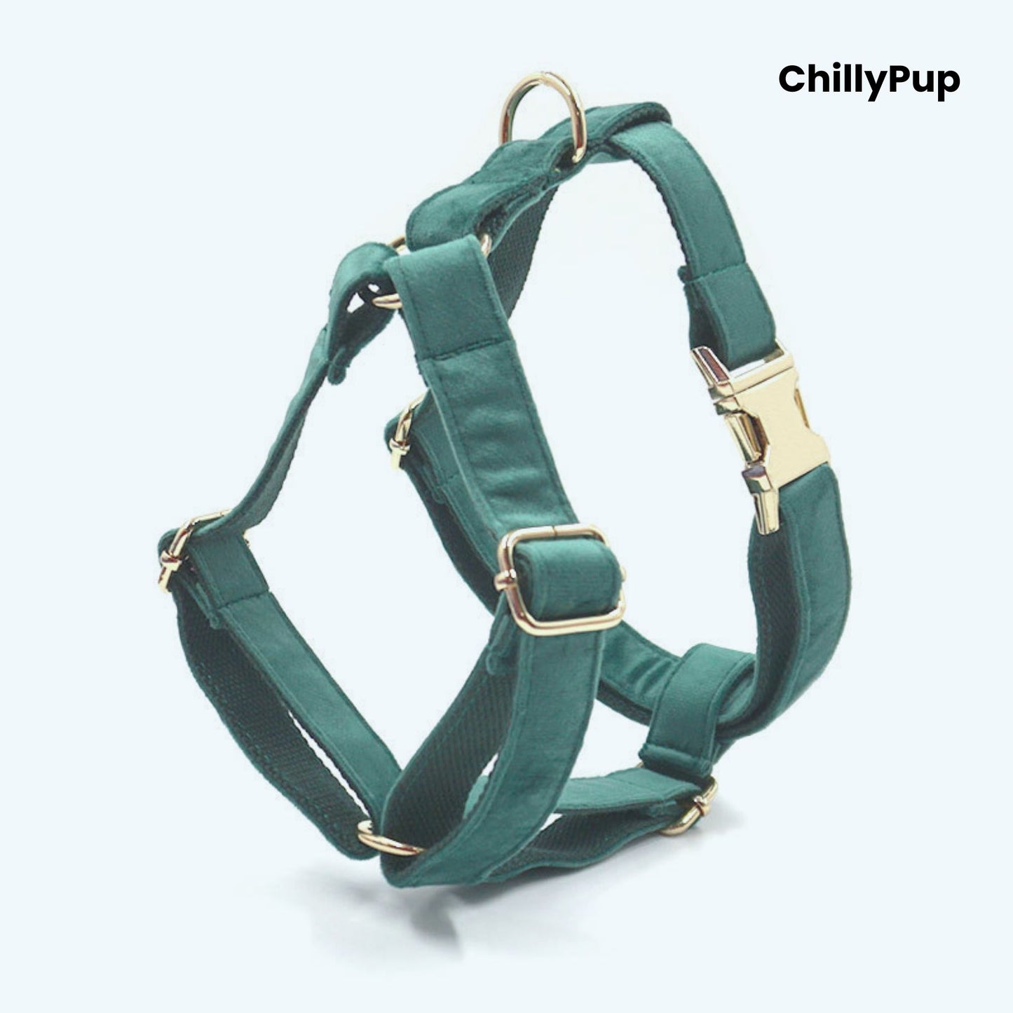 Velvet Dog Collar, Harness & Lead Set on a white background with Chillypup branding