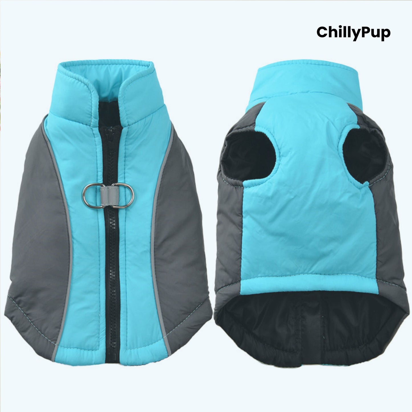 ActiveFit Colour-Block Dog Coat with Harness Clip with ChillyPup branding