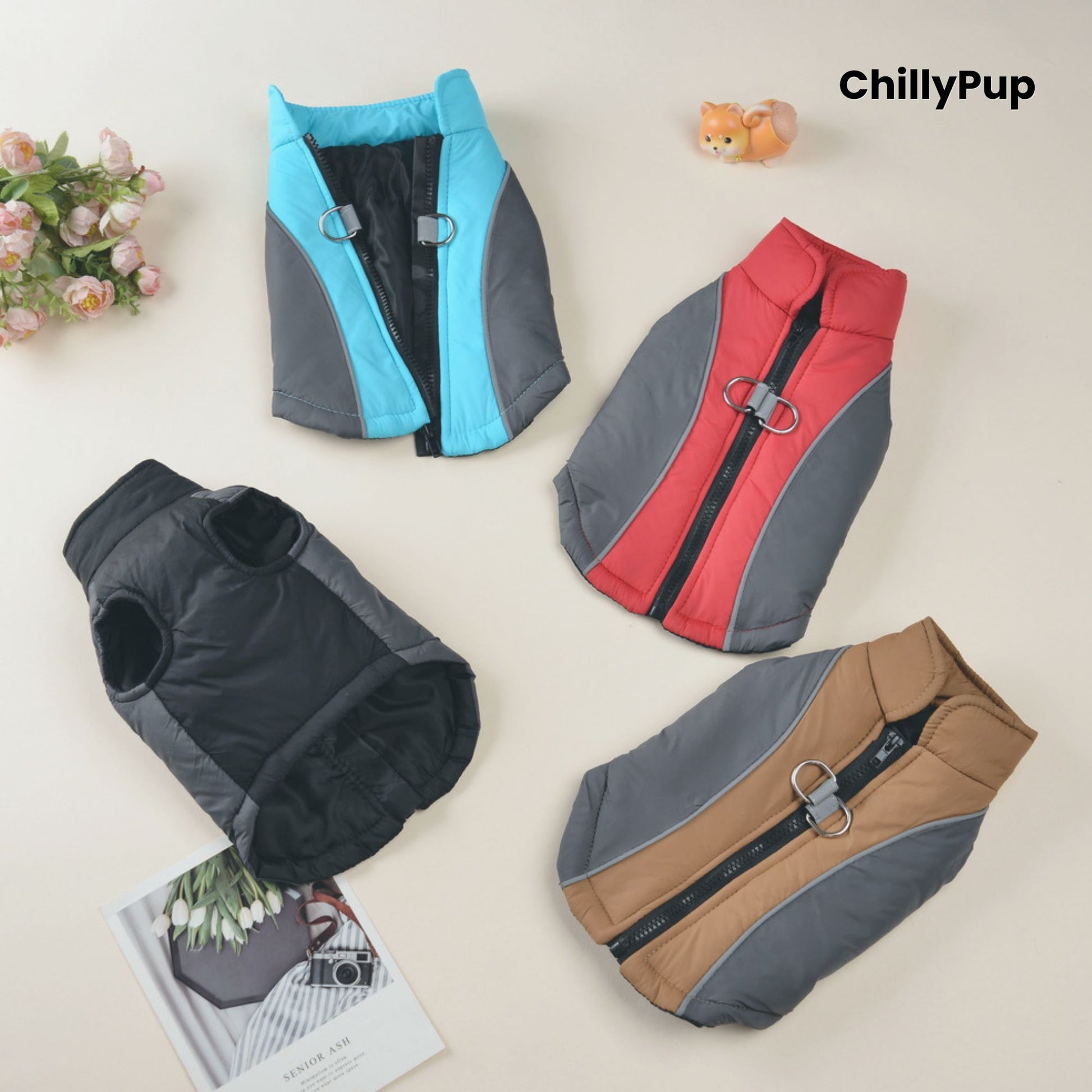 ActiveFit Colour-Block Dog Coat with Harness Clip with ChillyPup branding