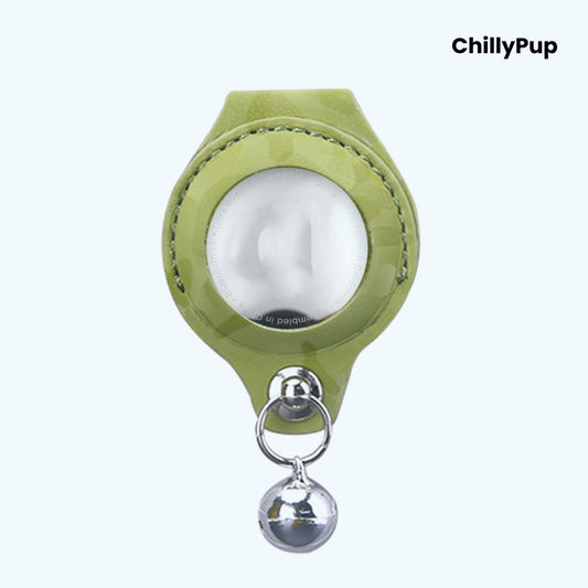 Leather AirTag Dog Collar Holder with Bell – Secure, Stylish & Durable