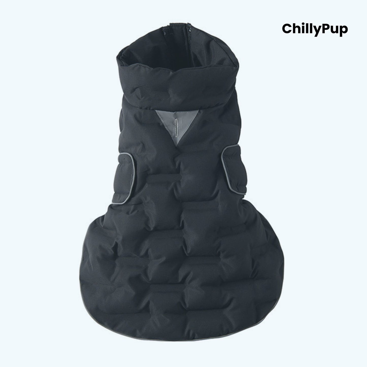 ArcticPuff Dog Coat on a white background with chillypup branding.