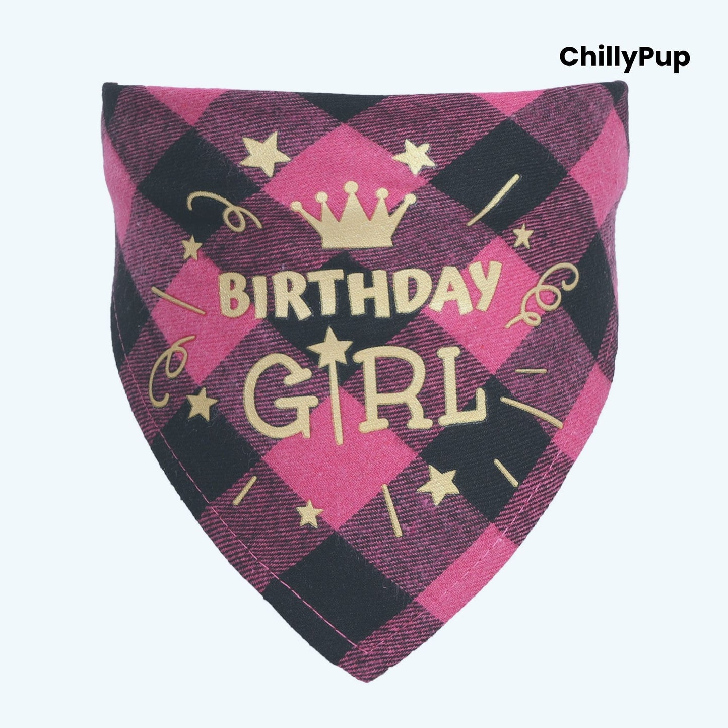 Birthday Boy Bandana on a white background with ChillPup branding