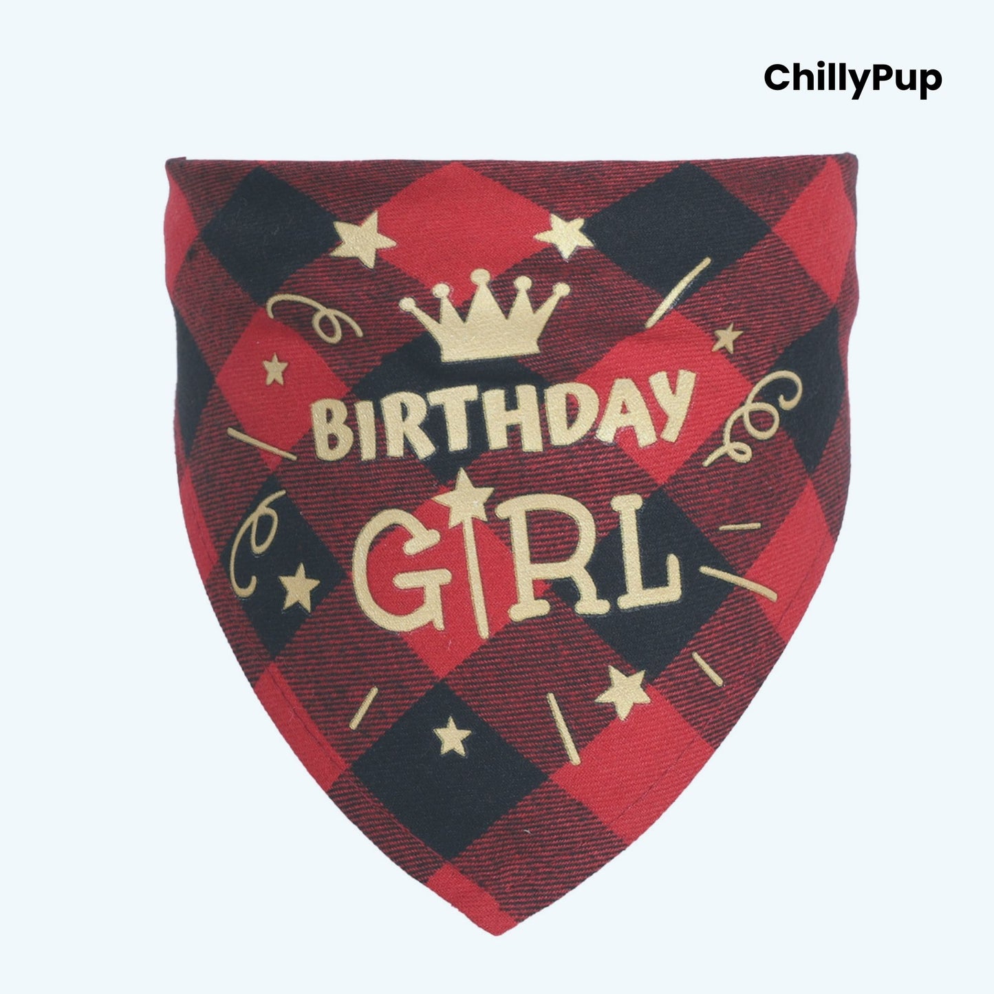 Birthday Girl Bandana on a white background with ChillPup branding