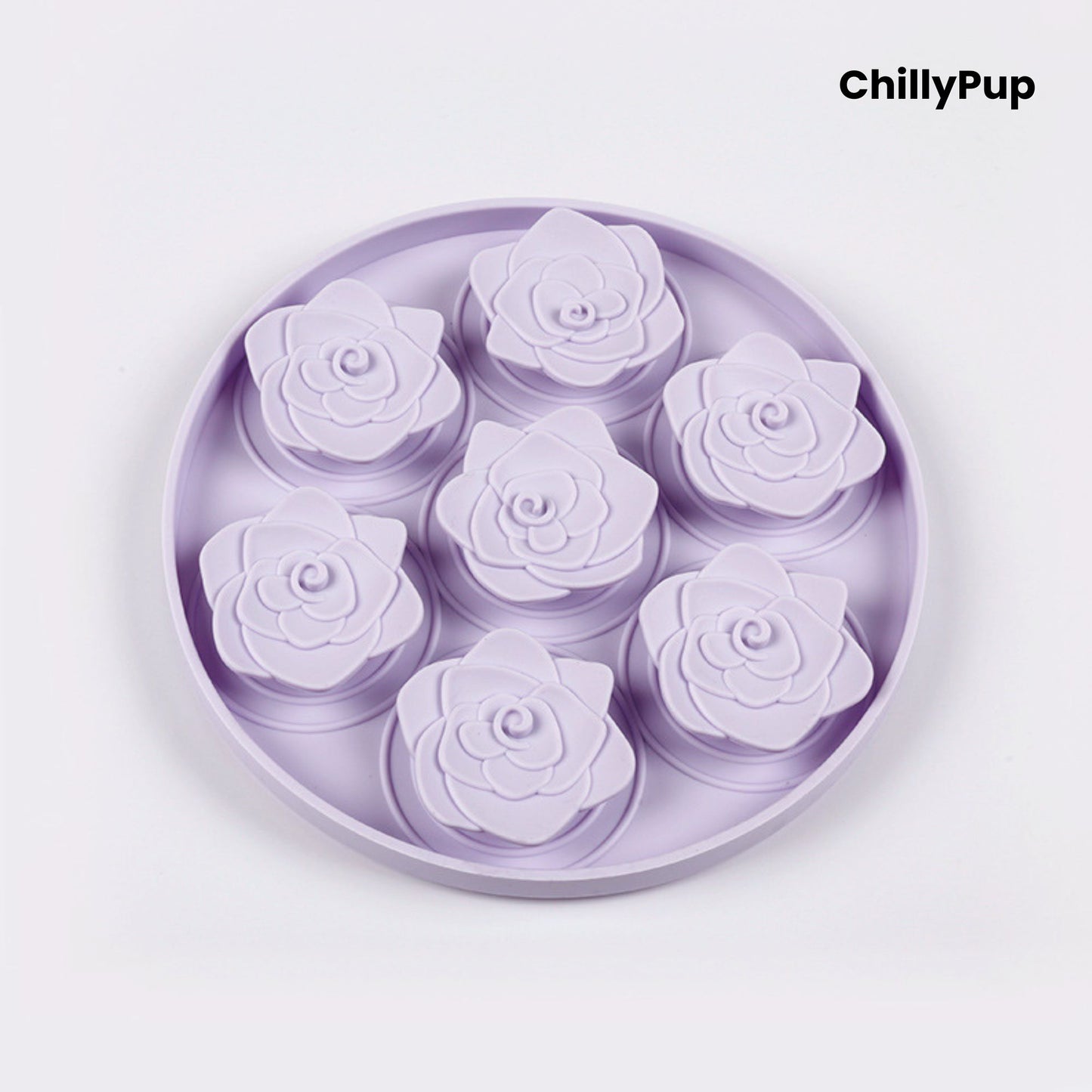 Silicone forage bowl with floral shapes on a white background, branded 'ChillyPup'.