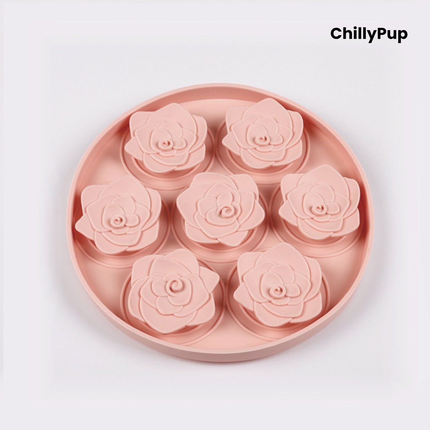 Silicone forage bowl with floral shapes on a white background, branded 'ChillyPup'.