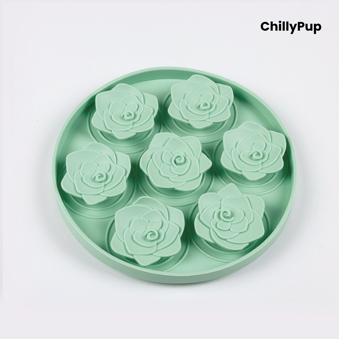 Silicone forage bowl with floral shapes on a white background, branded 'ChillyPup'.