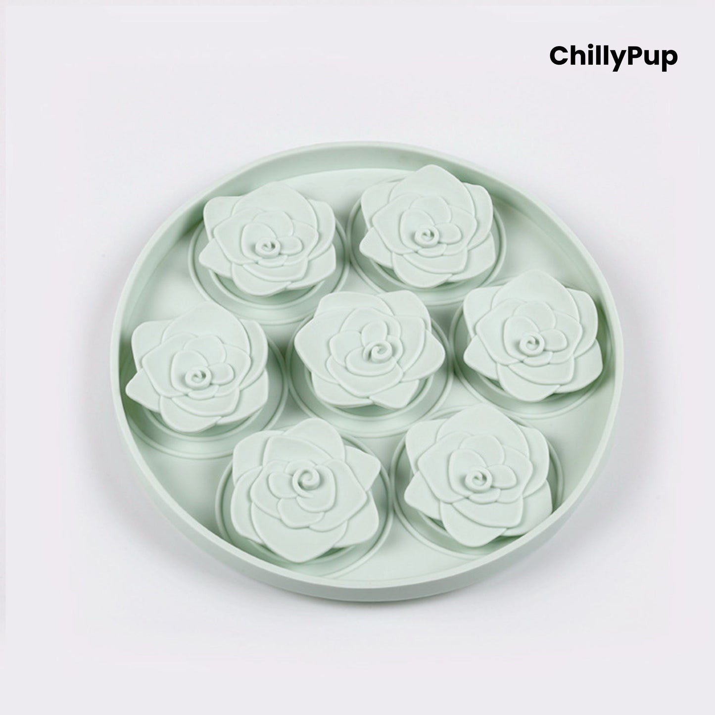 Silicone forage bowl with floral shapes on a white background, branded 'ChillyPup'.