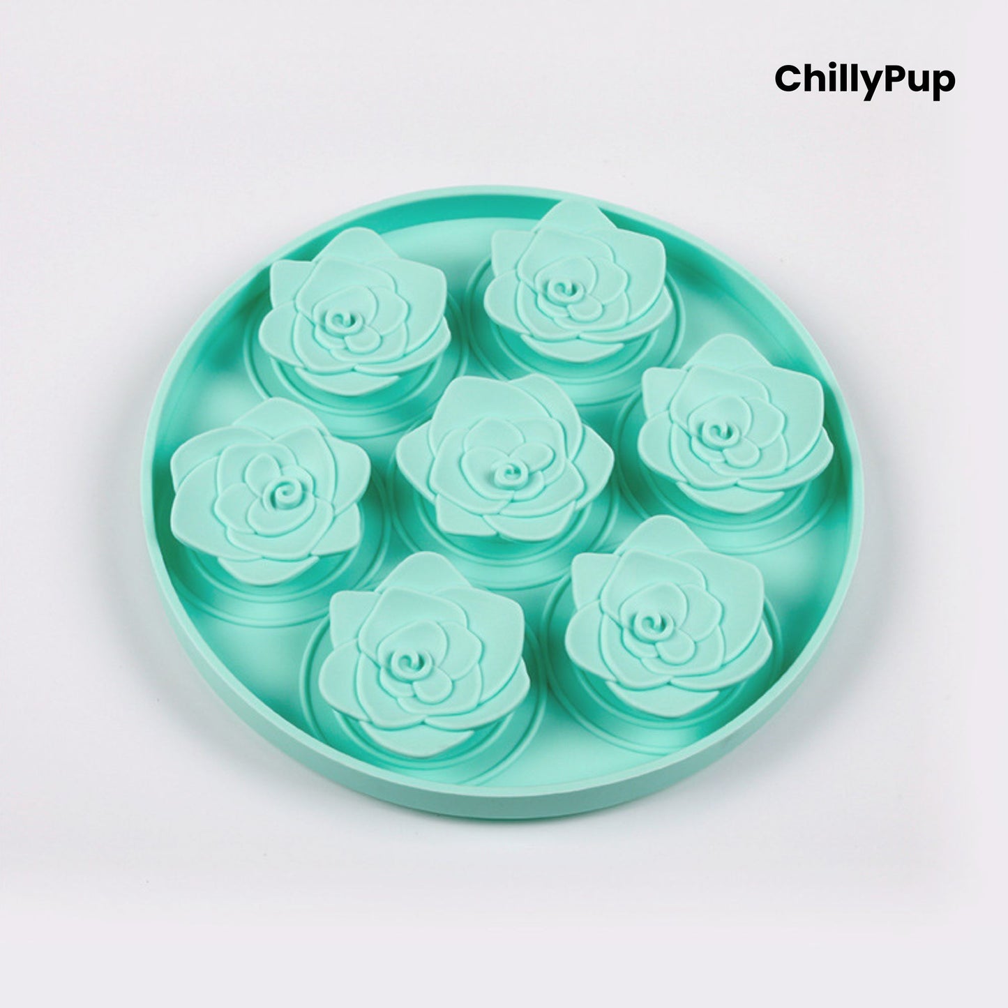 Silicone forage bowl with floral shapes on a white background, branded 'ChillyPup'.