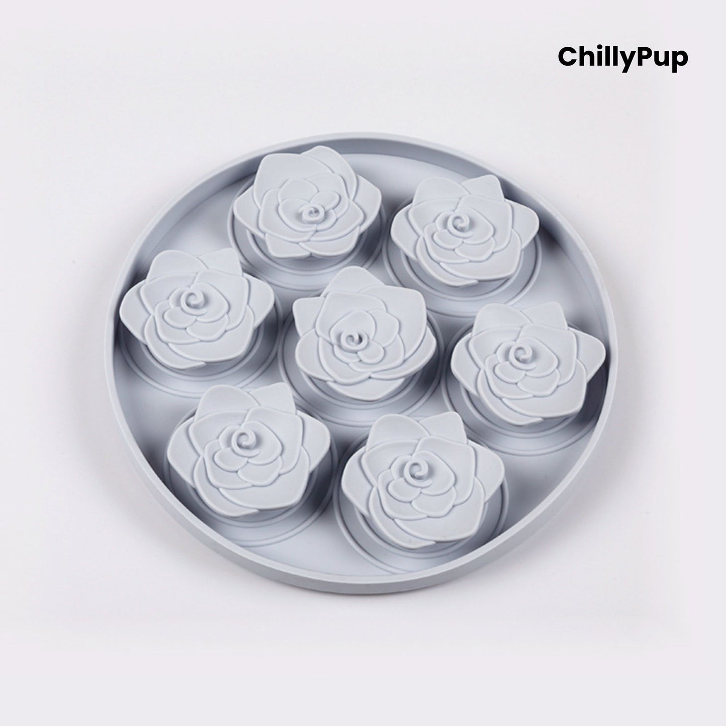 Silicone forage bowl with floral shapes on a white background, branded 'ChillyPup'.