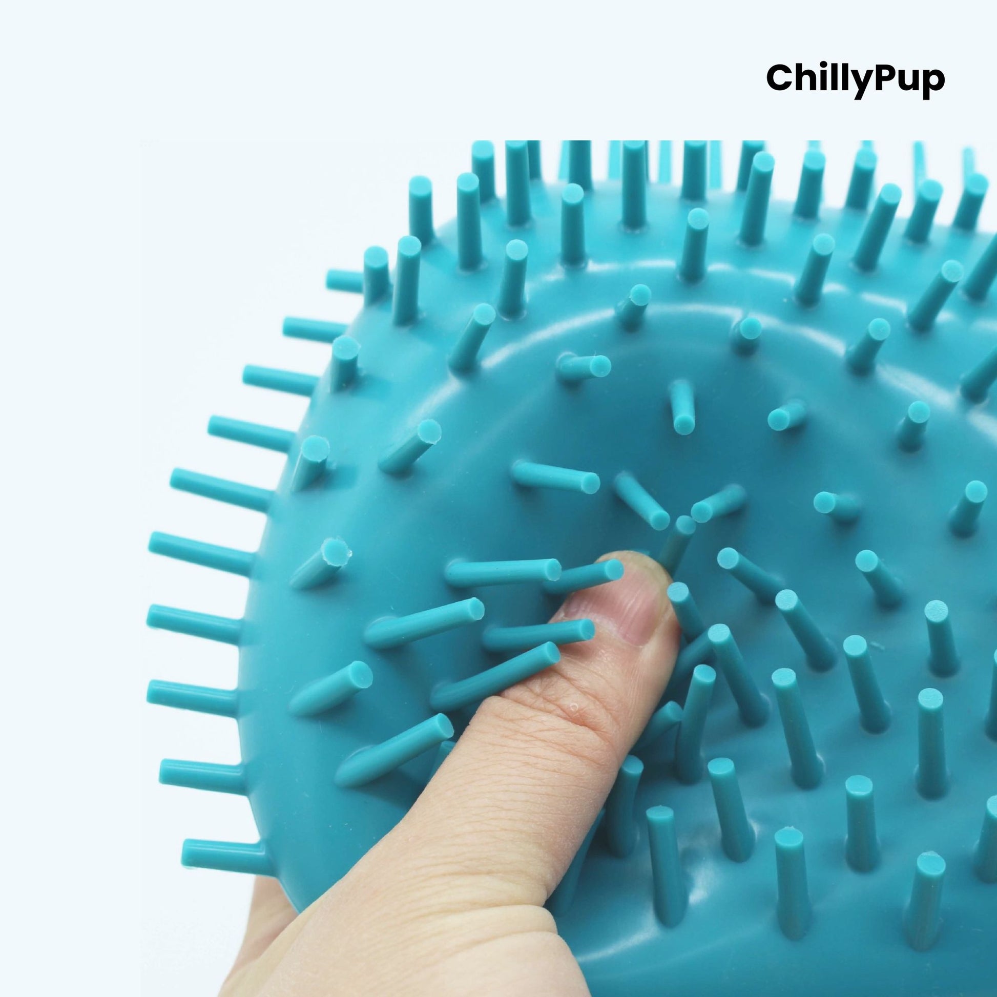 Blue silicone dog Paw cleaner with 'ChillyPup' branding on a white background